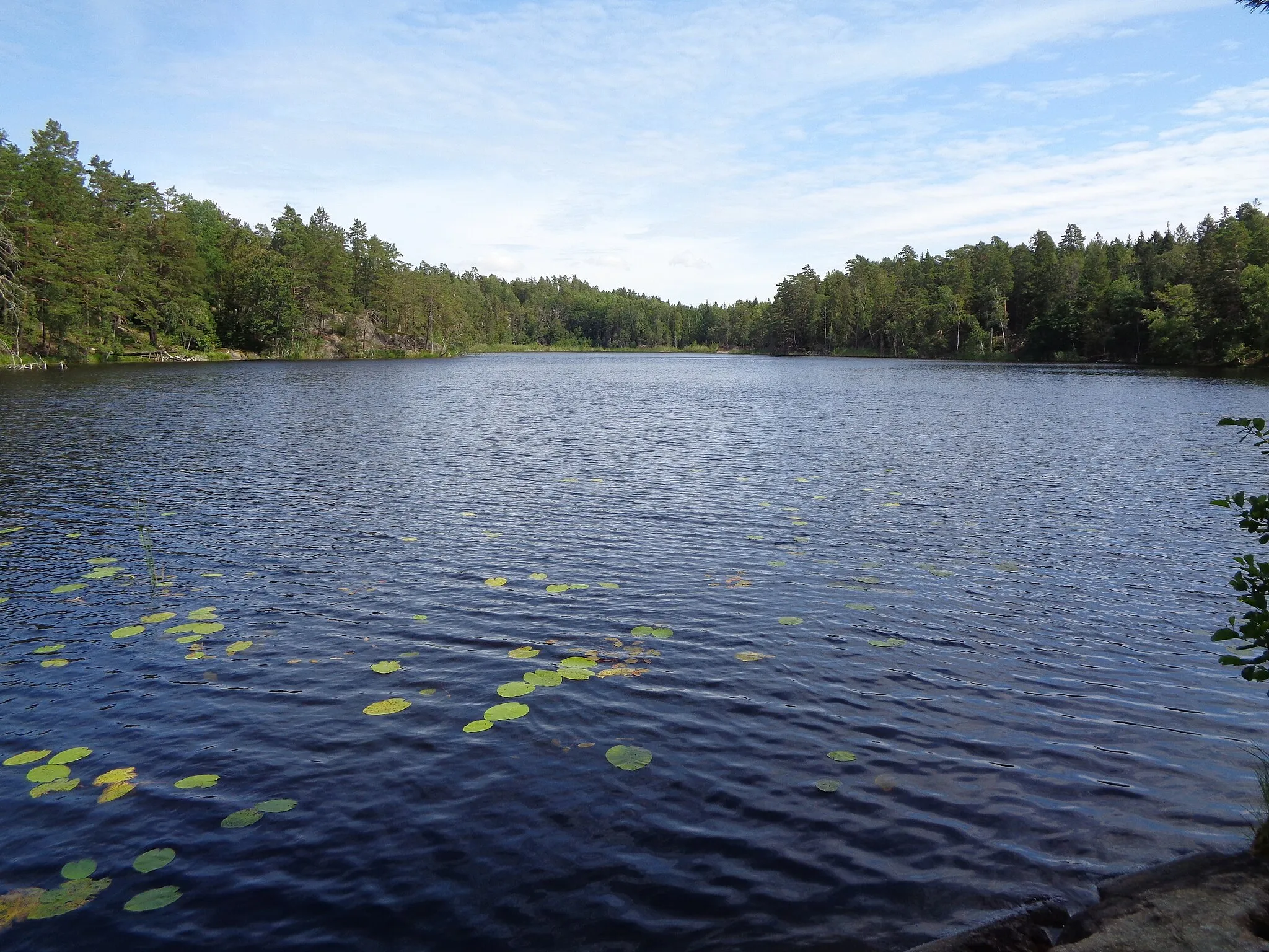 Photo showing: A view over the lake of Kvarnträsket in Ingarö district, Värmdö municipality, Sweden