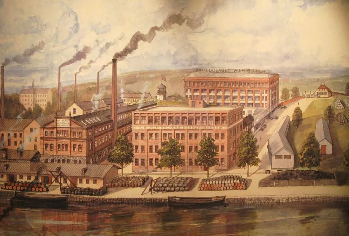 Photo showing: Beckers färgfabrik på Lövholmen 1918