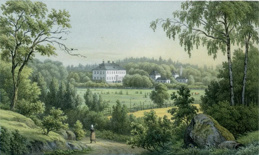 Photo showing: Åkeshovs slott, Bromma, väster om Stockholm. Ur verket  Uplands Herregårdar med text av Carl Arvid Klingspor och Bernhard Schlegel, utgiven 1881.