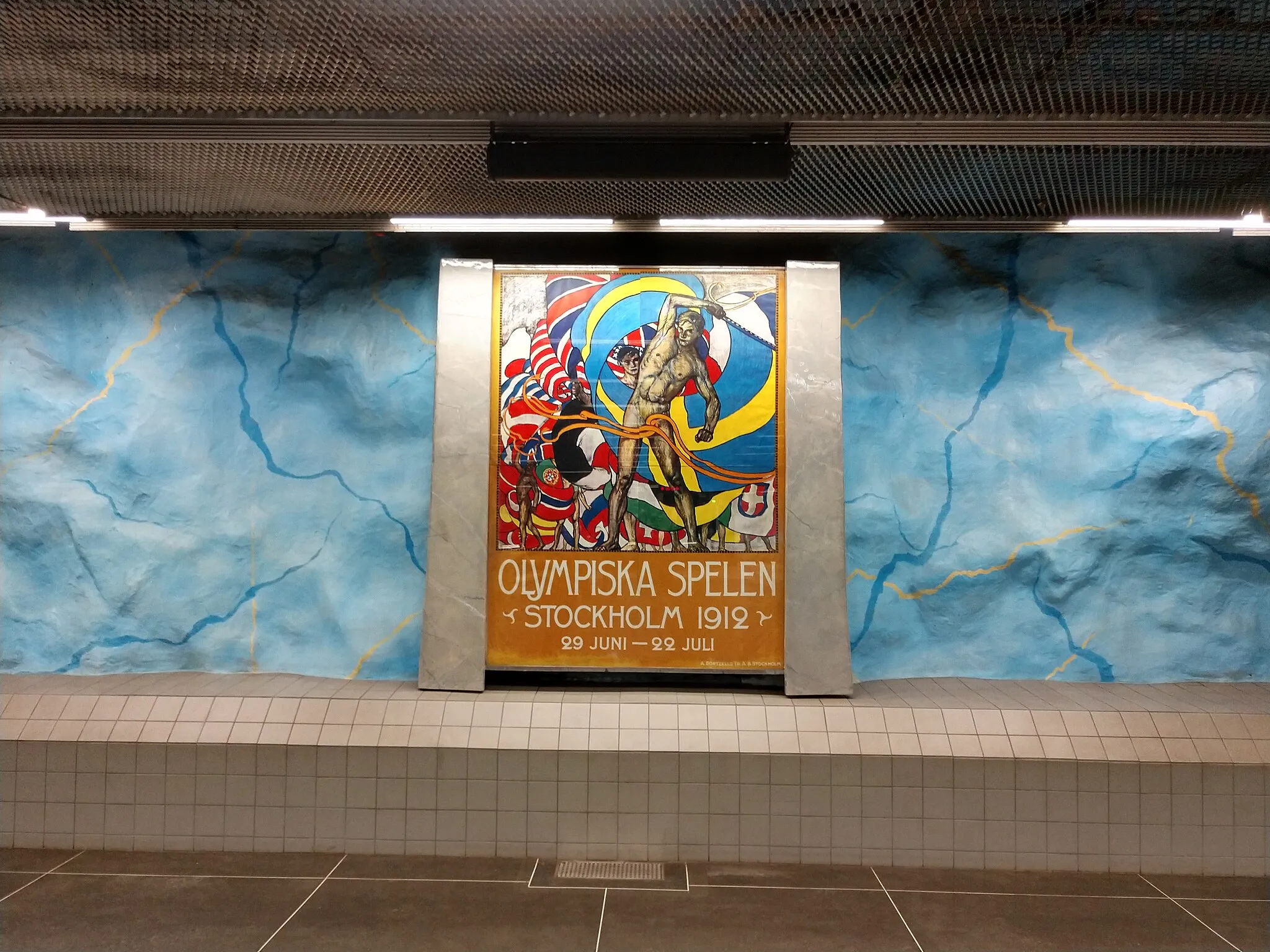 Photo showing: Fotografía de una placa conmemorativa de las Olimpiadas de Estocolmo 1912, estación Stadion del metro de Estocolmo.
