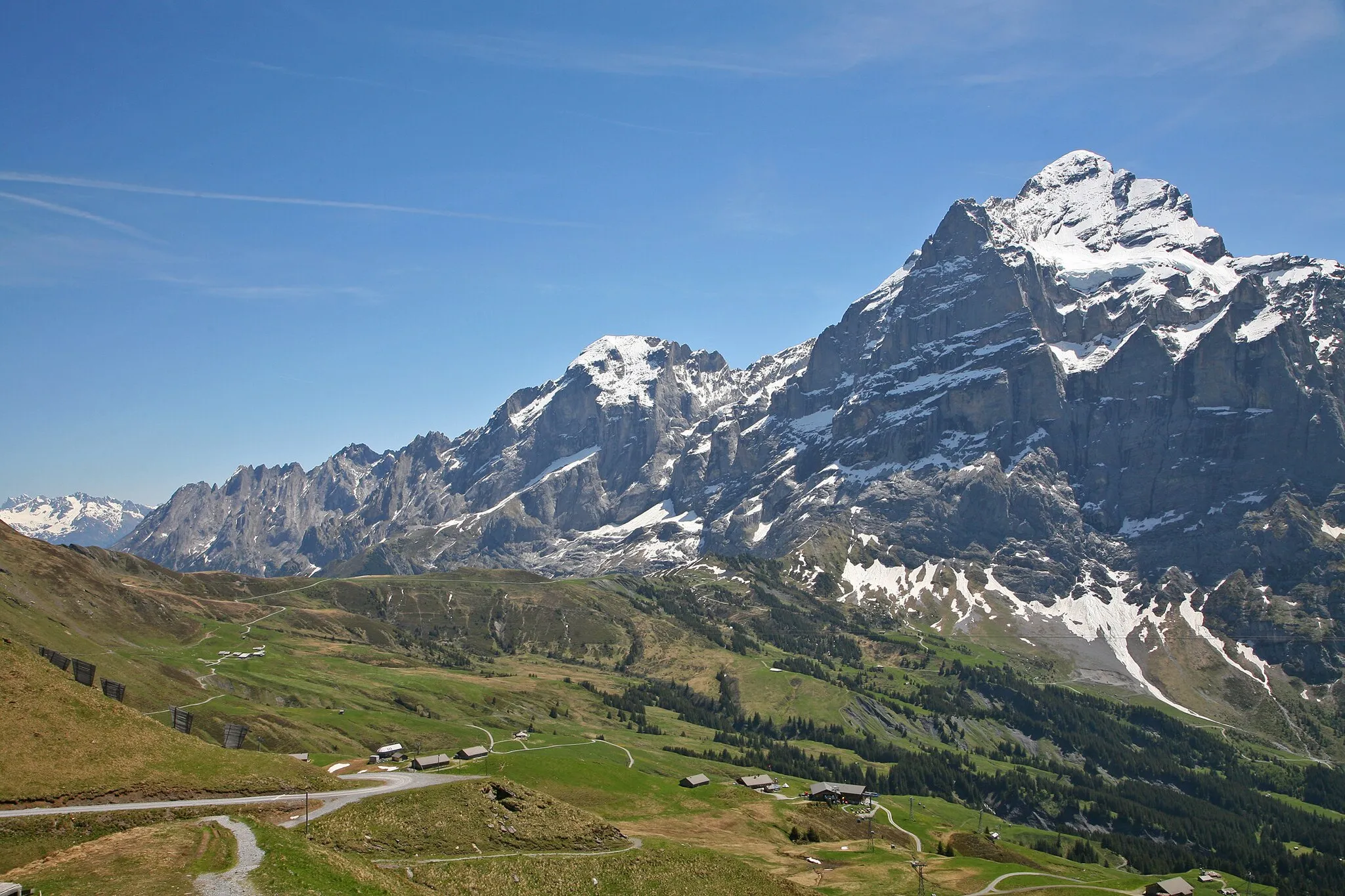 Photo showing: Grindelwald, Switzerland. View of the Grosse Scheidegg with Wetterhorn.