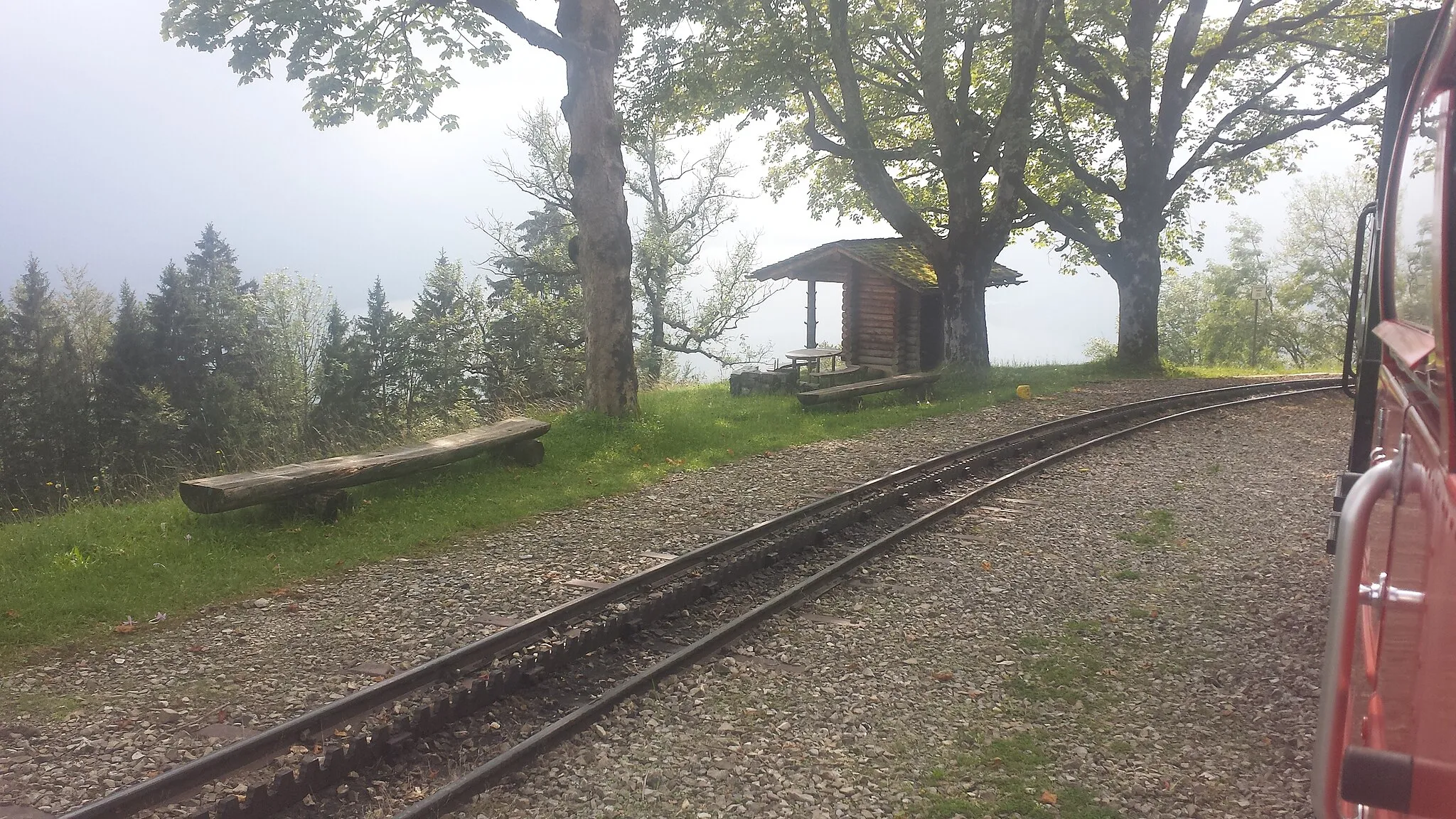 Photo showing: Gäldried passing loop on the Brienz Rothorn Bahn, Switzerland