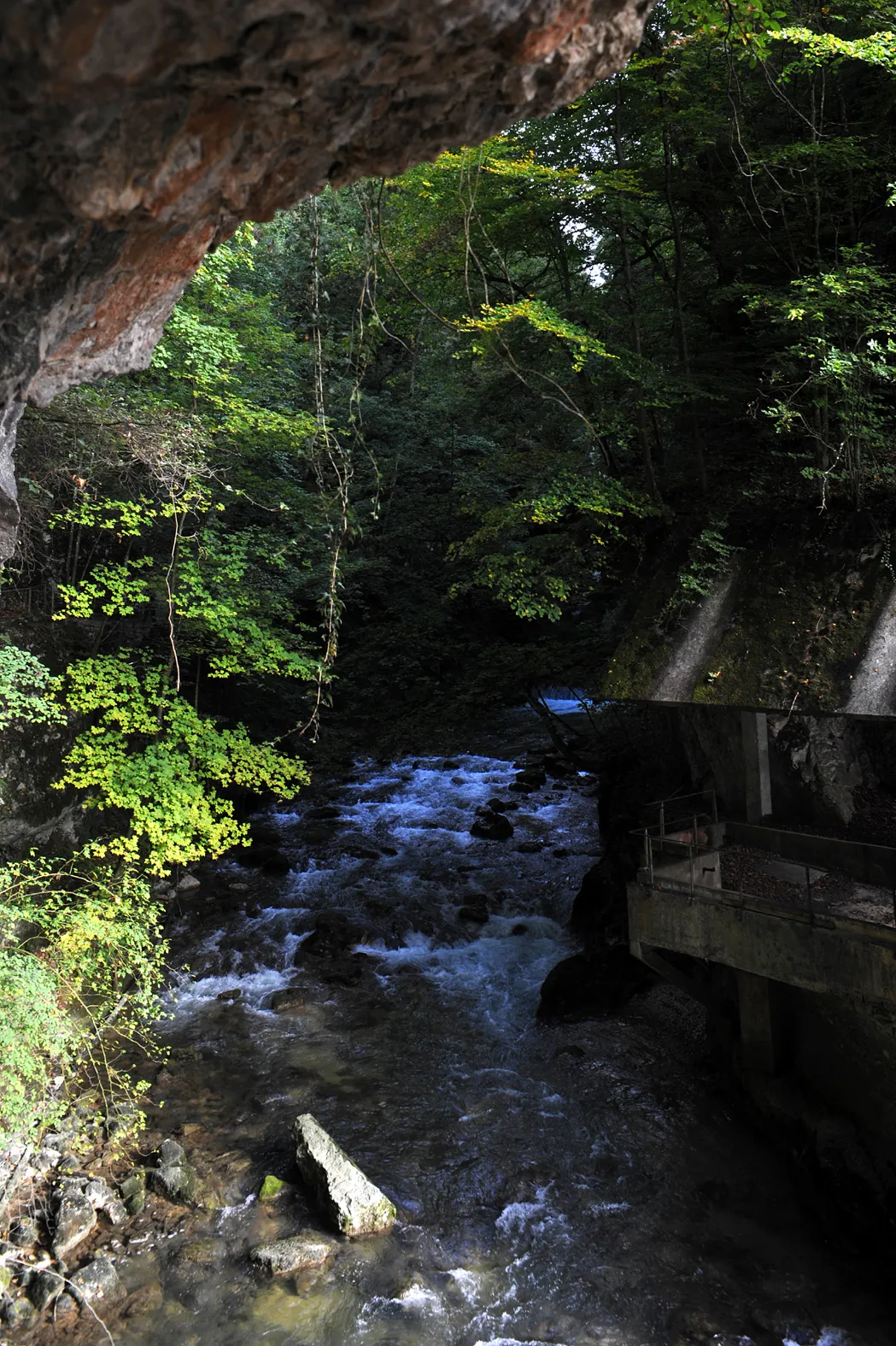 Photo showing: Taubenloch gorge in Biel-Bözingen; Bern, Switzerland.
Lower end of the gorge.