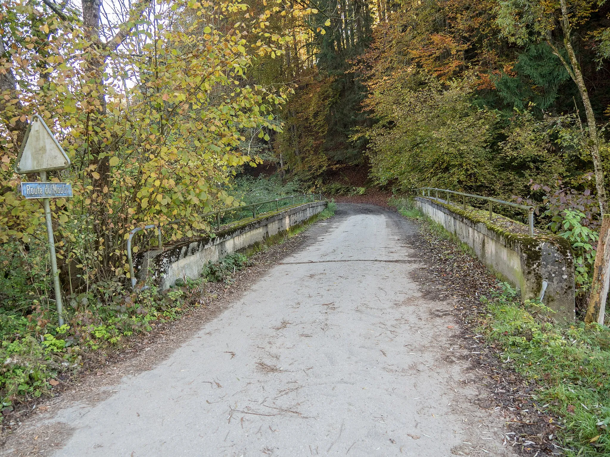 Photo showing: Route du Moulin Road Bridge over the Glâne River, Neyruz – Hauterive, Canton of Fribourg, Switzerland