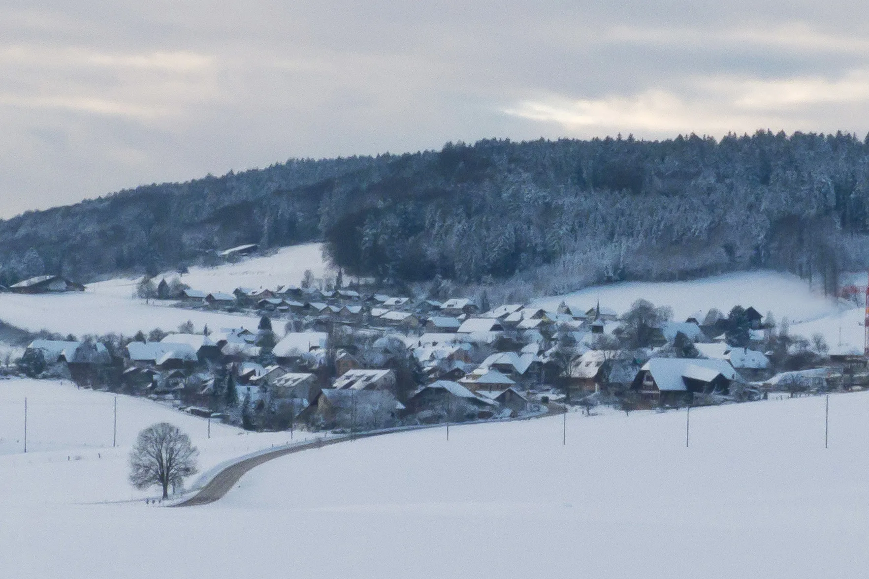 Photo showing: Meikirch im Schnee, von Süden