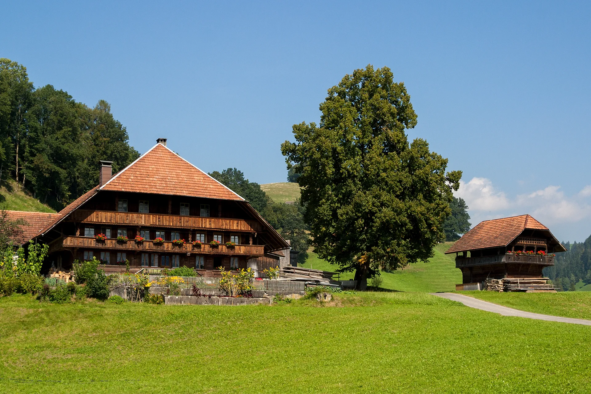Photo showing: Emmentaler Bauernhaus mit Kornspeicher in Bärau bei Langnau (BE)