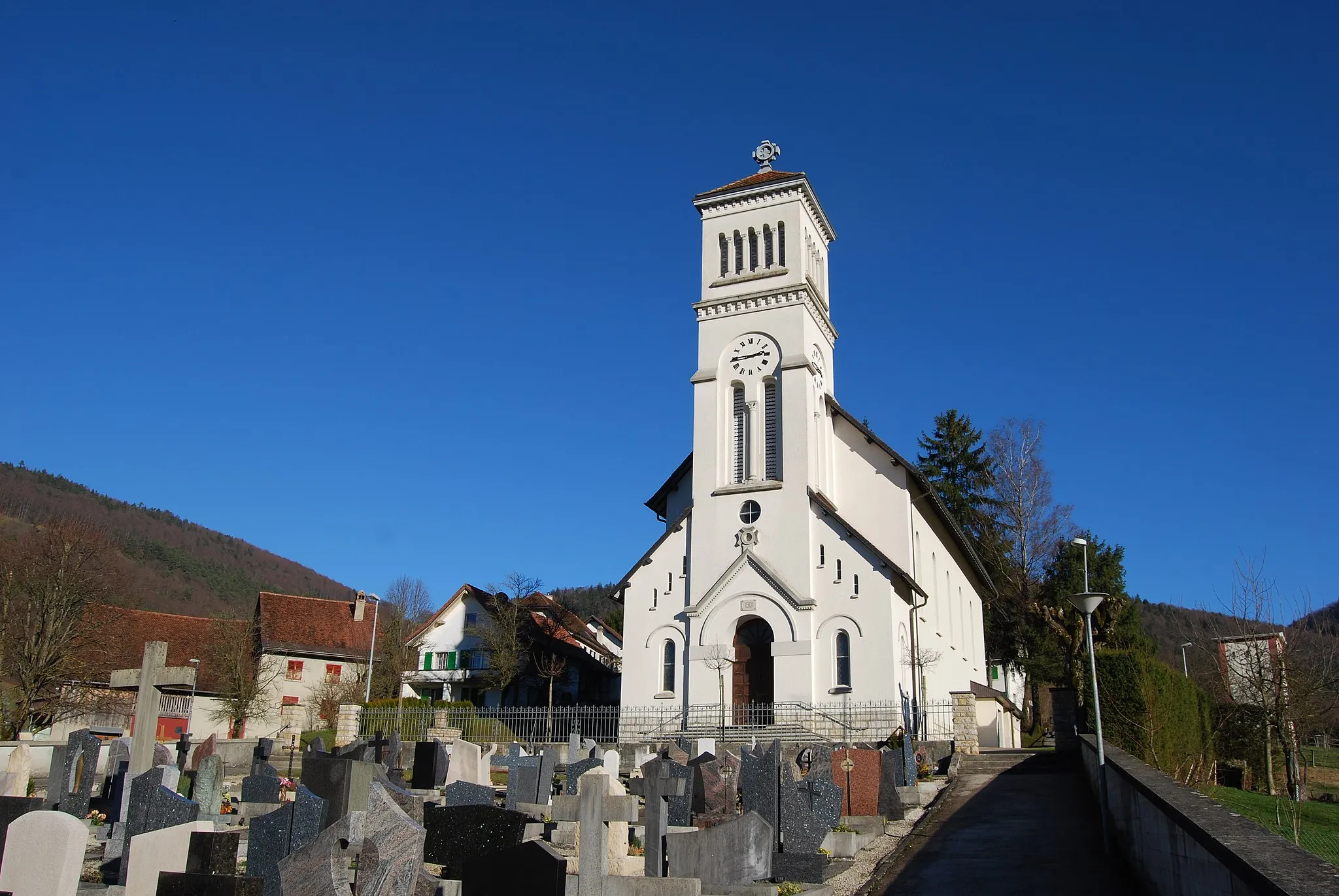 Photo showing: Church of Montsevelier, canton of Jura, Switzerland
