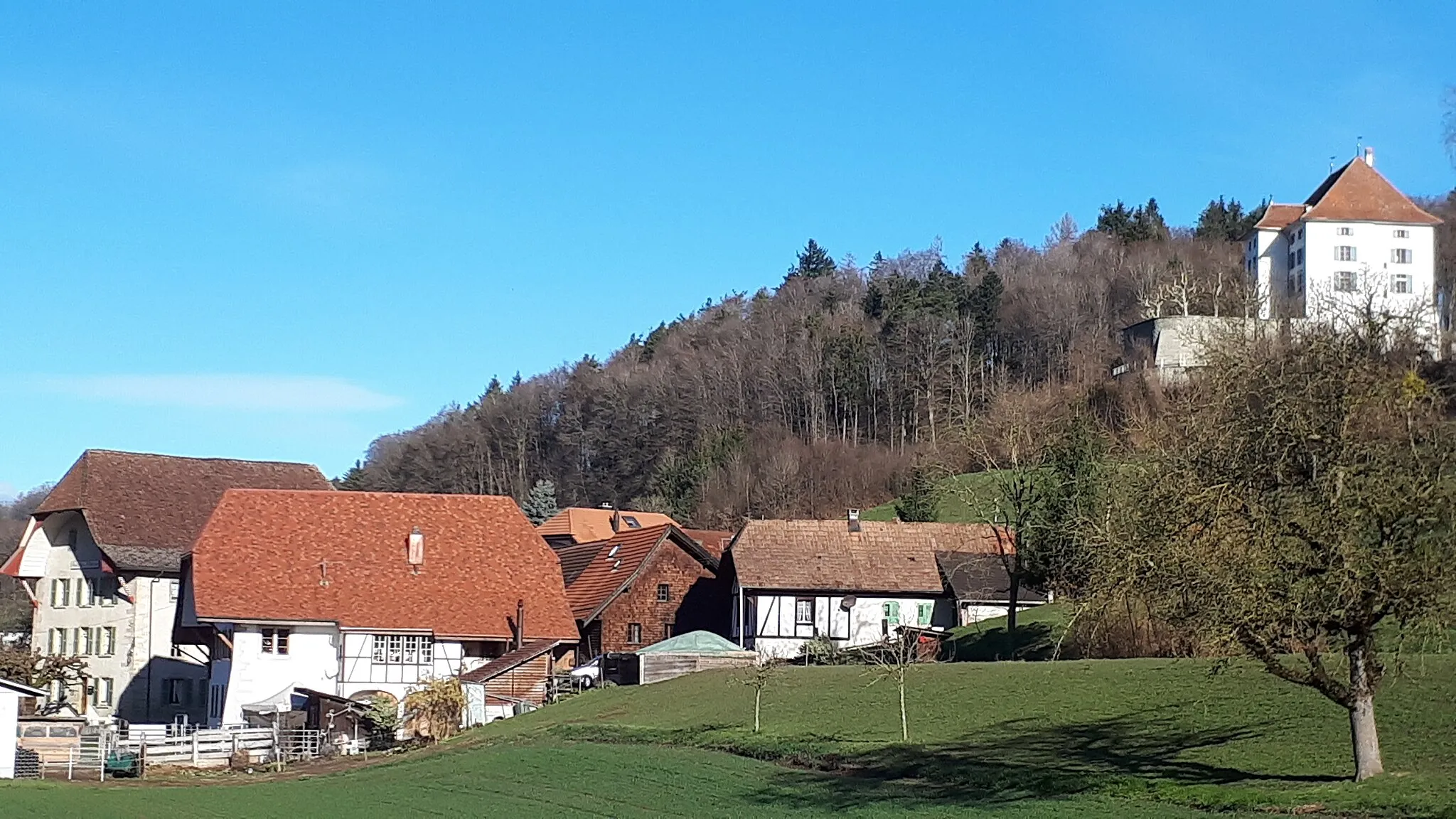 Photo showing: Schlossrued mit Schloss Rued am rechten Bildrand