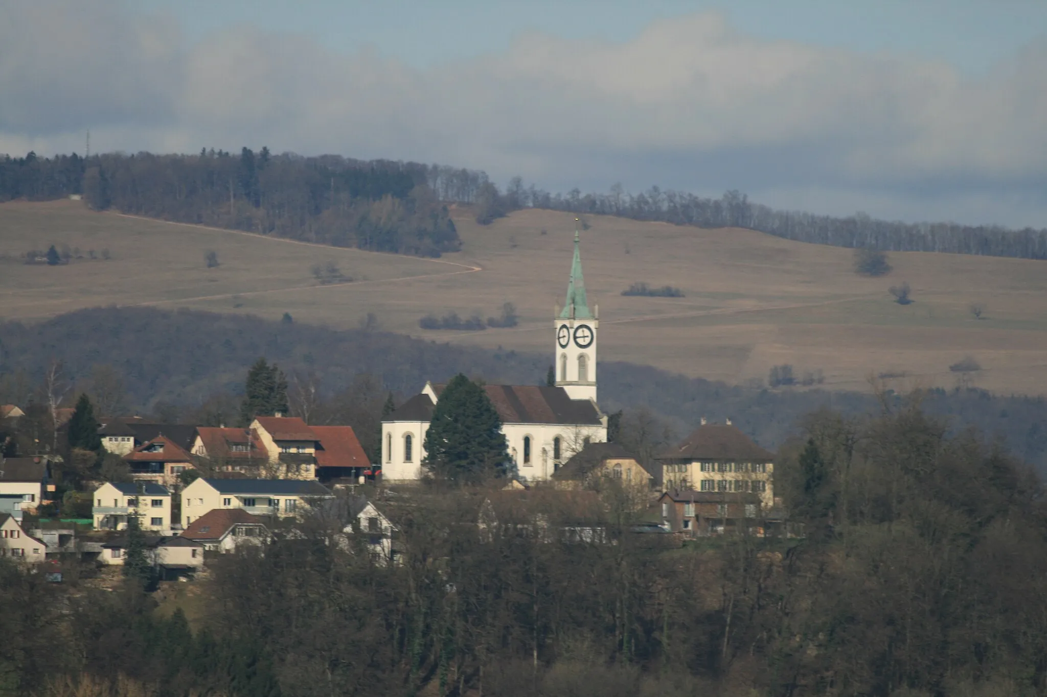 Photo showing: Rein (Gem. Rüfenach) mit der Kirche und dem Pfarrhaus