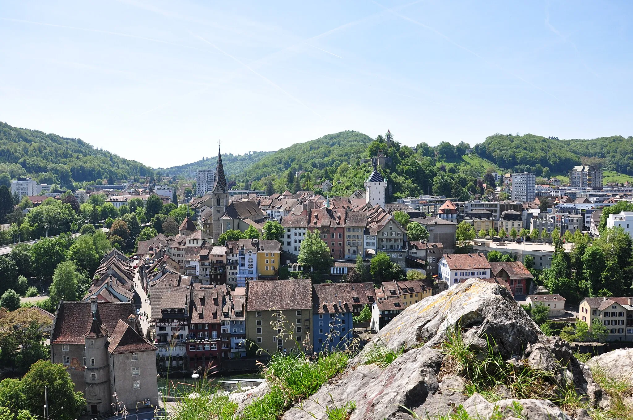 Photo showing: Baden as seen from Schartenfels in Wettingen (Switzerland)