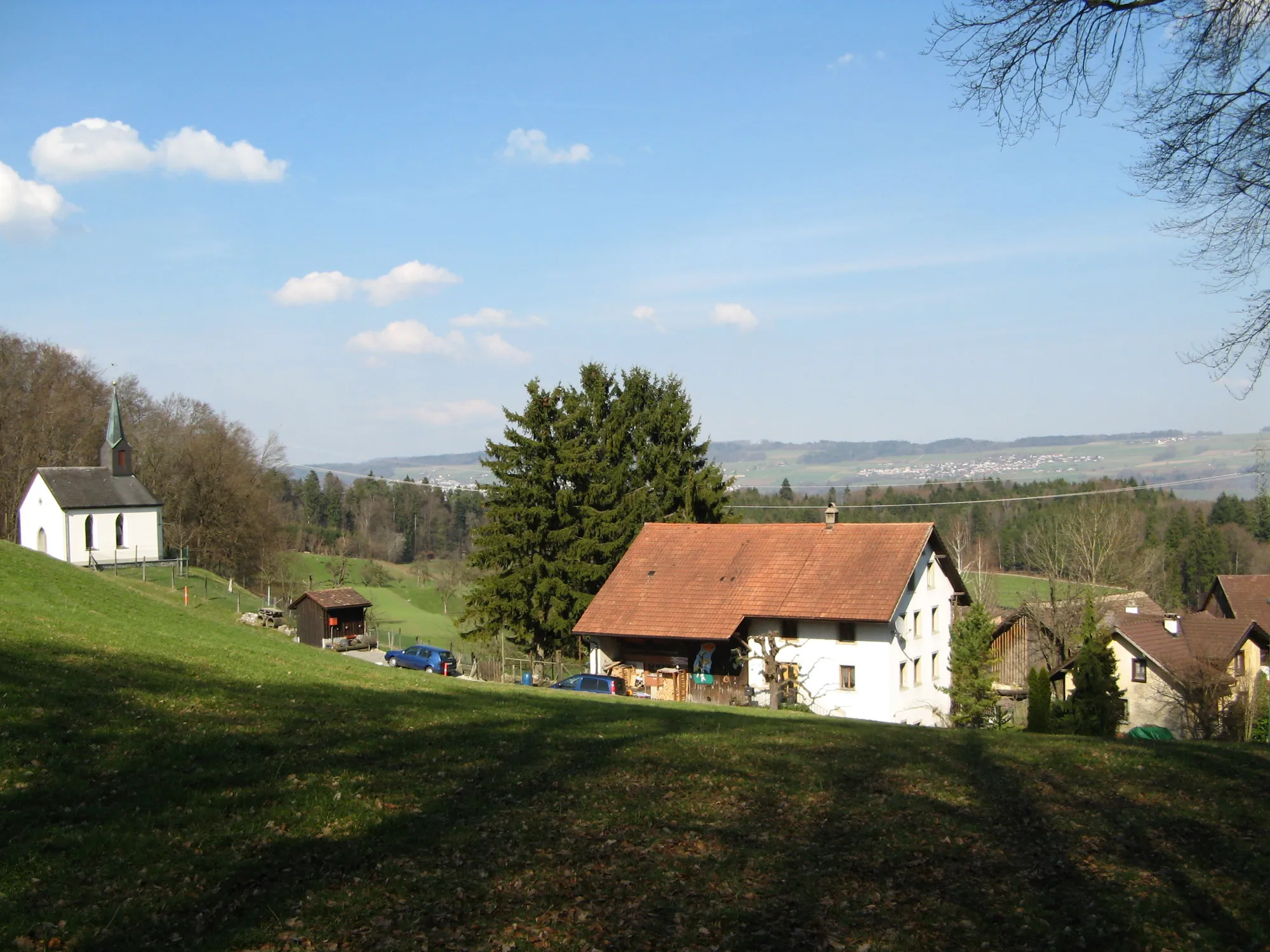 Photo showing: Der Weiler Rüti bei Hägglingen mit Kapelle