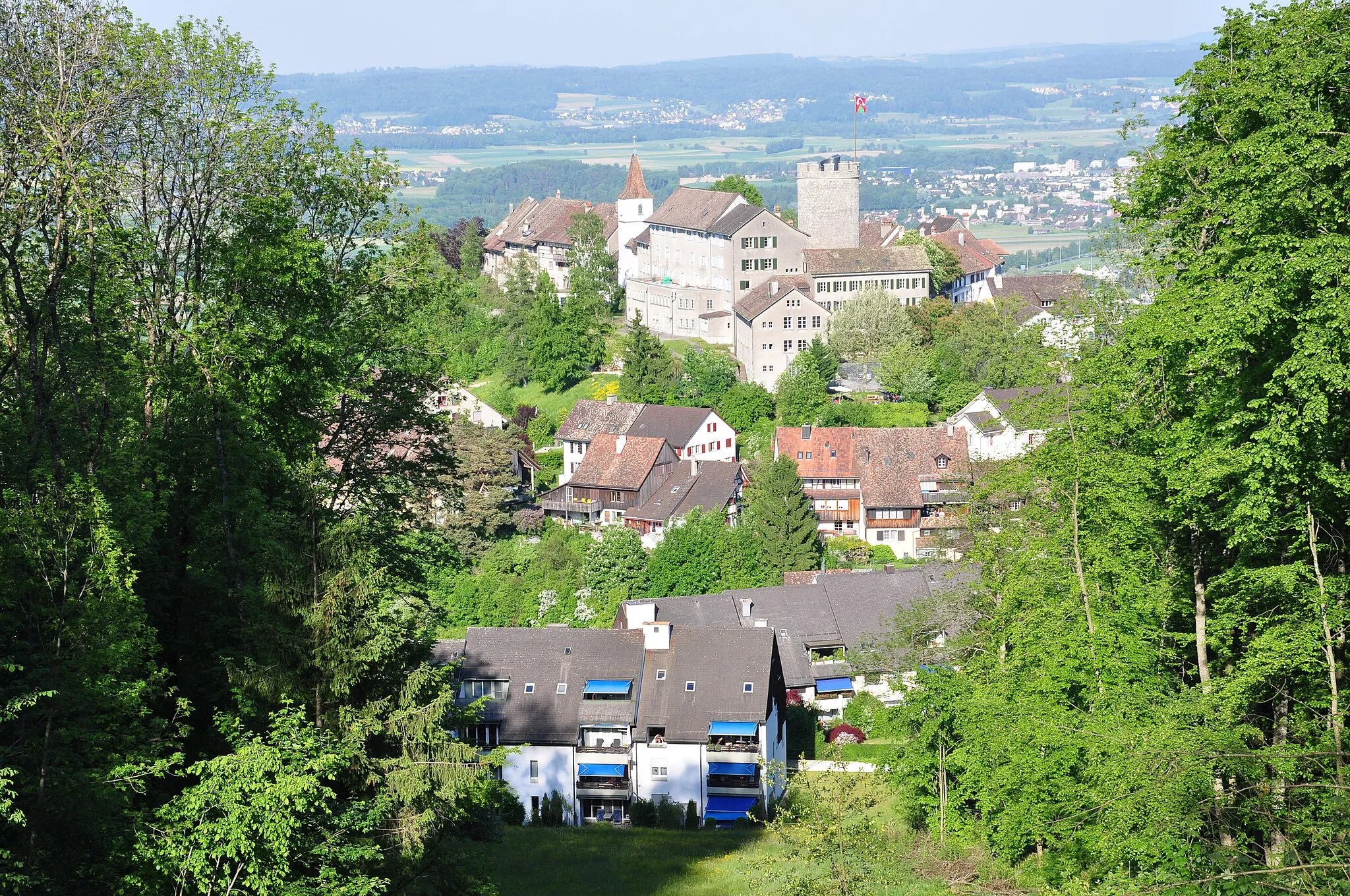 Photo showing: Regensberg as seen from Lägern (Switzerland)