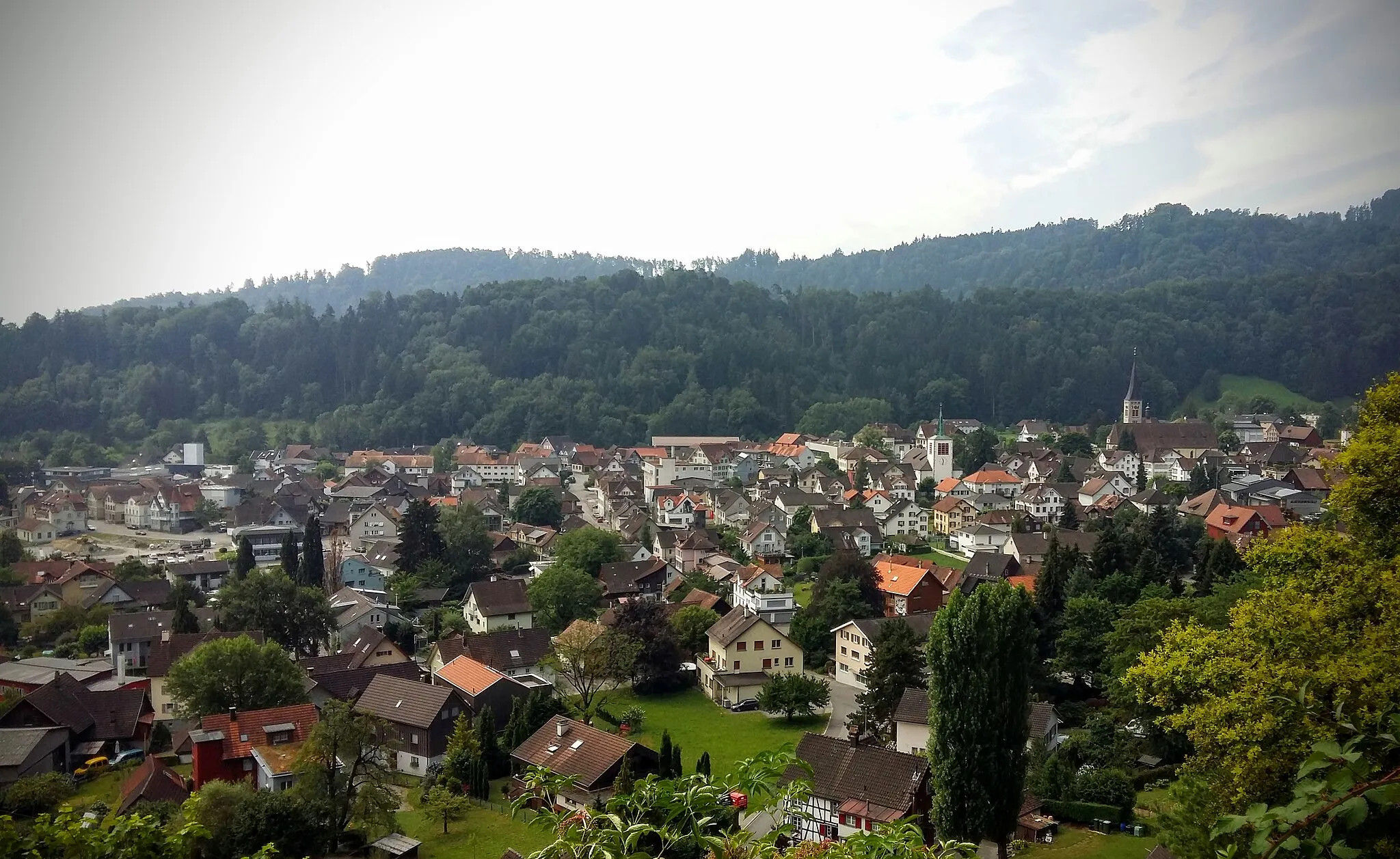 Photo showing: Blick auf das Zentrum von Berneck. Gesehen vom Schlifisteg an der Maienhalde.