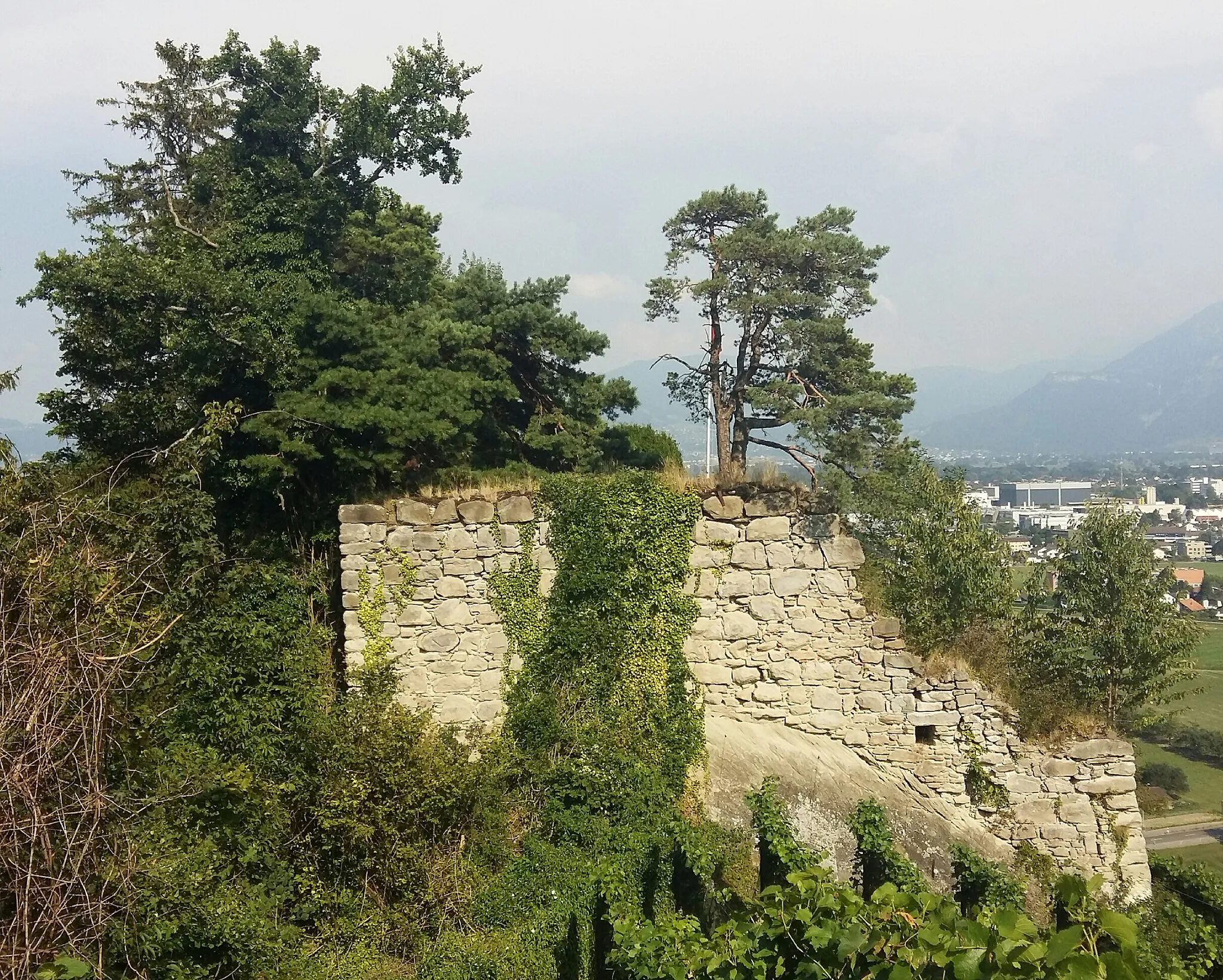 Photo showing: Castle ruin Rosenberg Berneck SG. Remains of the former defensive wall. View from the west