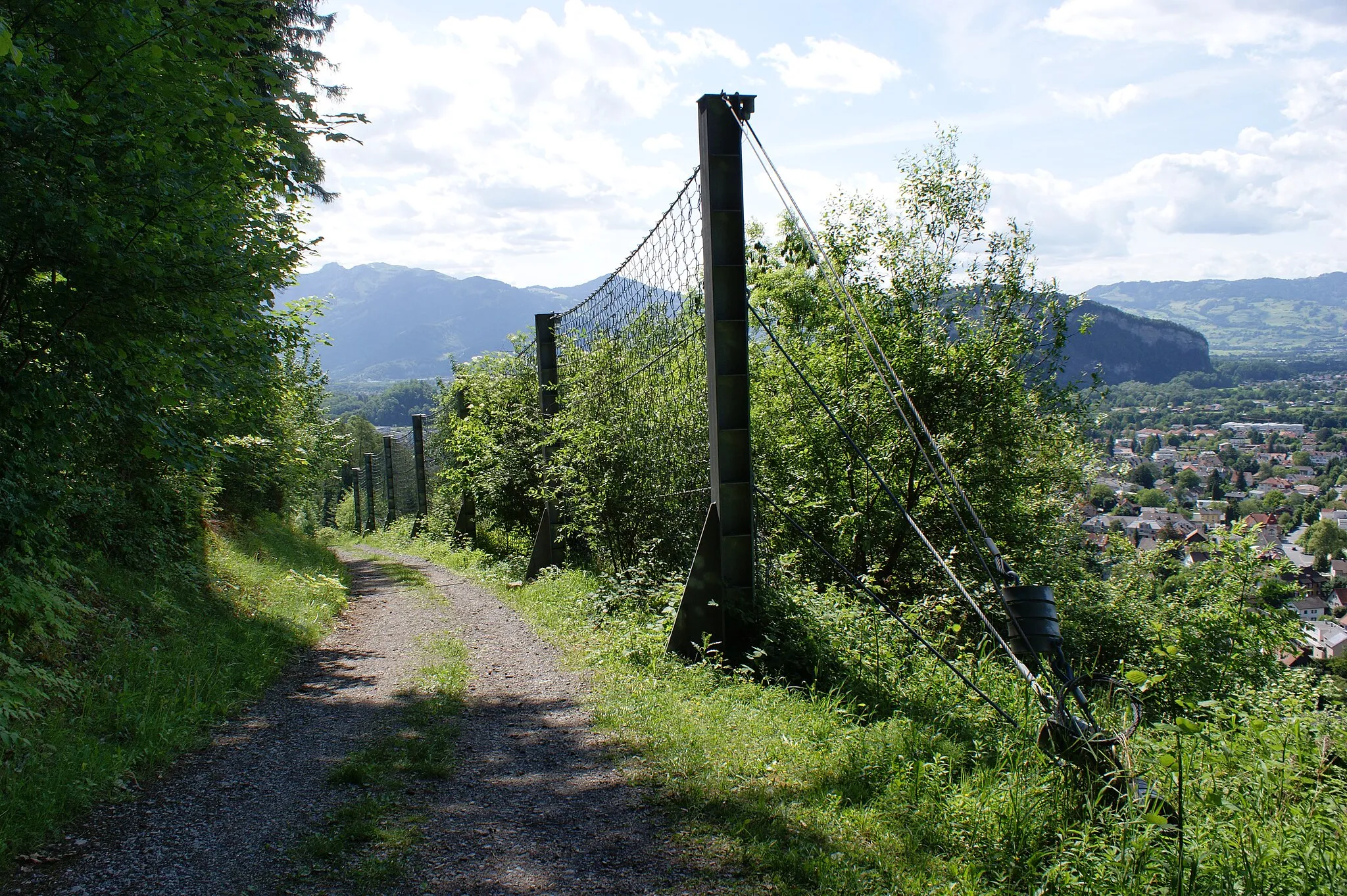 Photo showing: Balittaweg - rockfall catchment fence in Götzis, Vorarlberg, Austria.