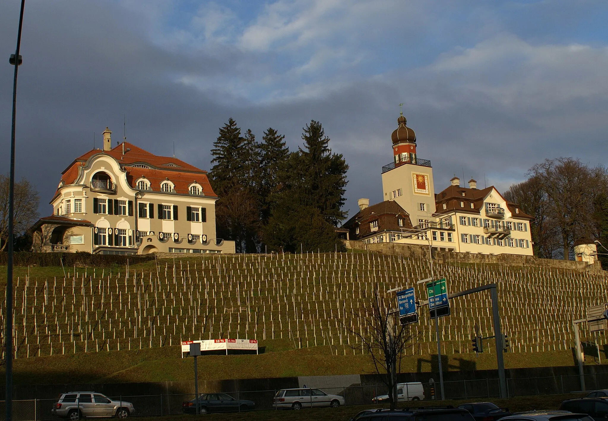 Photo showing: Das Schloss Heerbrugg in CH-9436 Balgach, gilt zweifellos als Ursprung von Heerbrugg. Anscheinend bestand bereits zu Römerzeiten ein Kastell, auf deren Grundmauern im Jahre 1077 die Feste "Herburch" erbaut wurde, welche aber später abbrannte. Das bestehende Schloss ohne Turm stammt etwa aus dem Jahre 1775. Bis 1796 bestand Heerbrugg lediglich aus dem Schloss mit drei Häusern. Die Ebene war gänzlich unbewohnt. Quelle: [1] Die Geschichte vom Schloss Heerbrugg ist auch verknüpft mit der Geschichte der Unternehmerdynastie Schmidheiny. Die Geschichte der erfolgreichen Familie beginnt mit dem Kauf des Schlosses durch Jacob Schmidheiny I. im Jahre 1867. Bis zum 31.12.2004 war das Schloss im Besitze der Familie Schmidheiny.