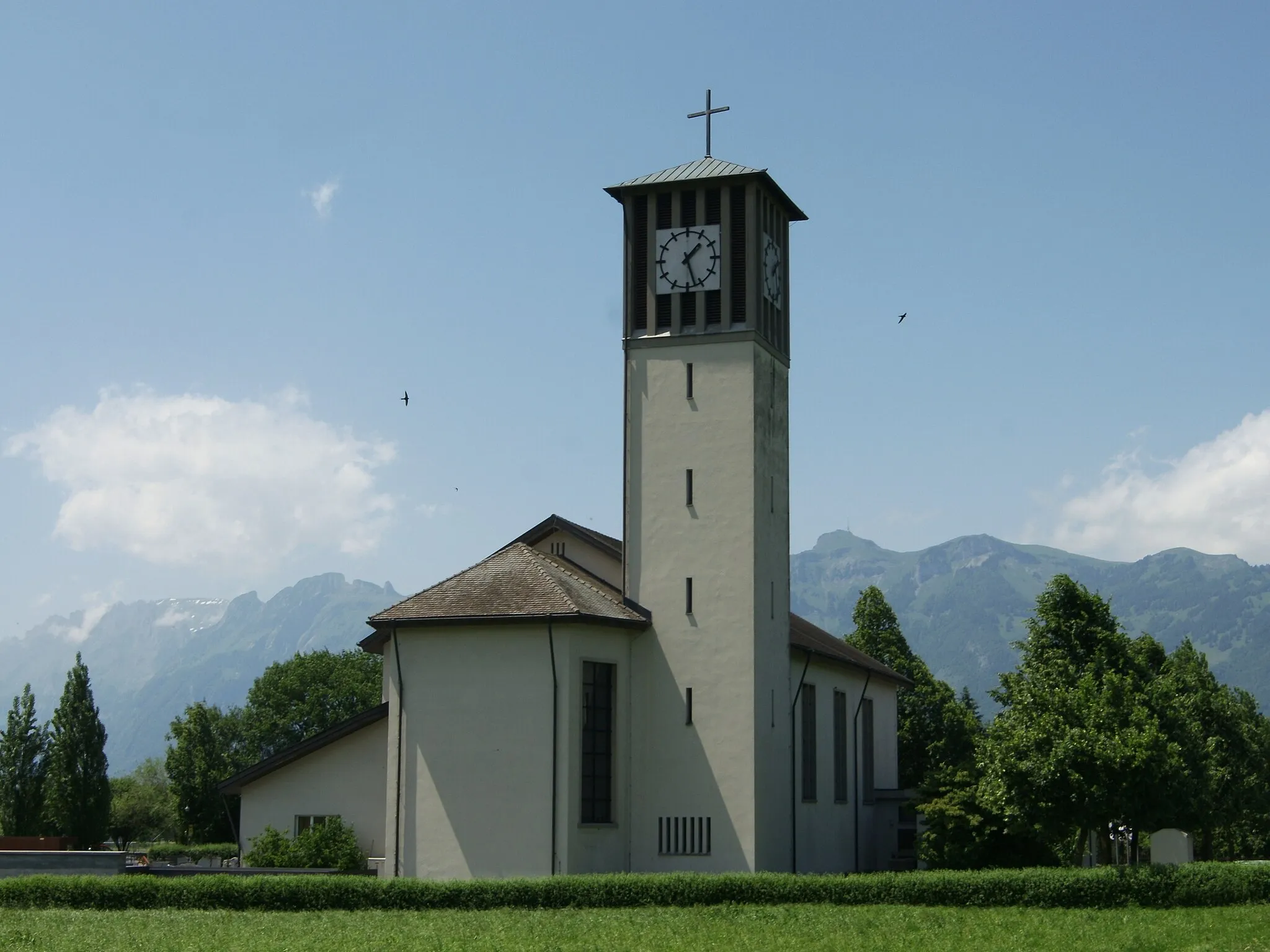 Photo showing: Expositurkirche hl. Eusebis, in Brederis (Rankweil). Erbaut nach Plan von Jakob Marte im Jahr 1958.