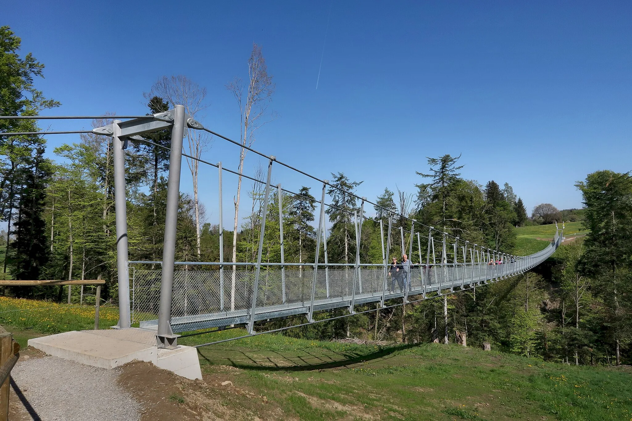 Photo showing: pedestrian suspension bridge from Grub AG to Grub SG in Switzerland