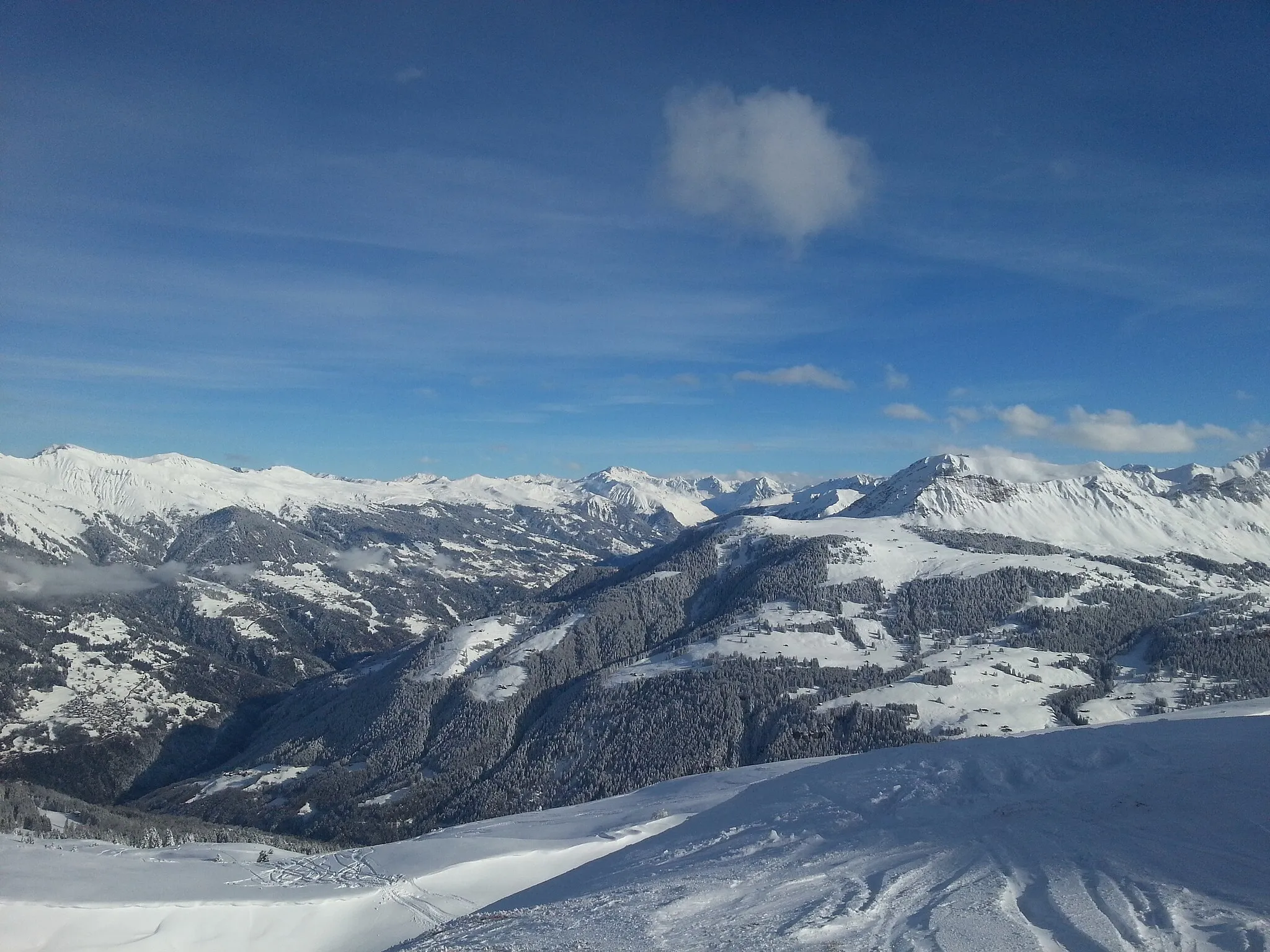 Photo showing: Schanfigg as seen from Furggabüel, skiing area Chur-Brambrüesch, Grison, Switzerland