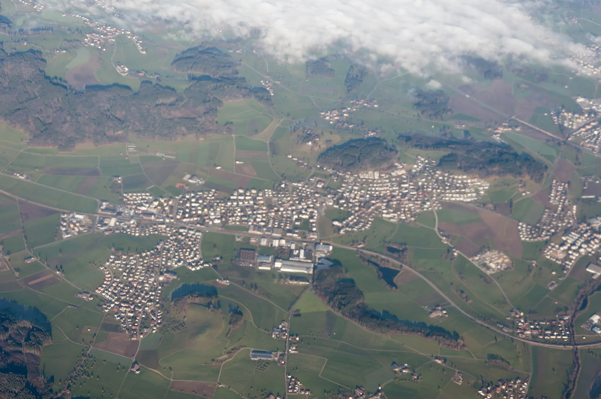 Photo showing: Switzerland, Thurgau, aerial view of Eschlikon from 4800 m asl.