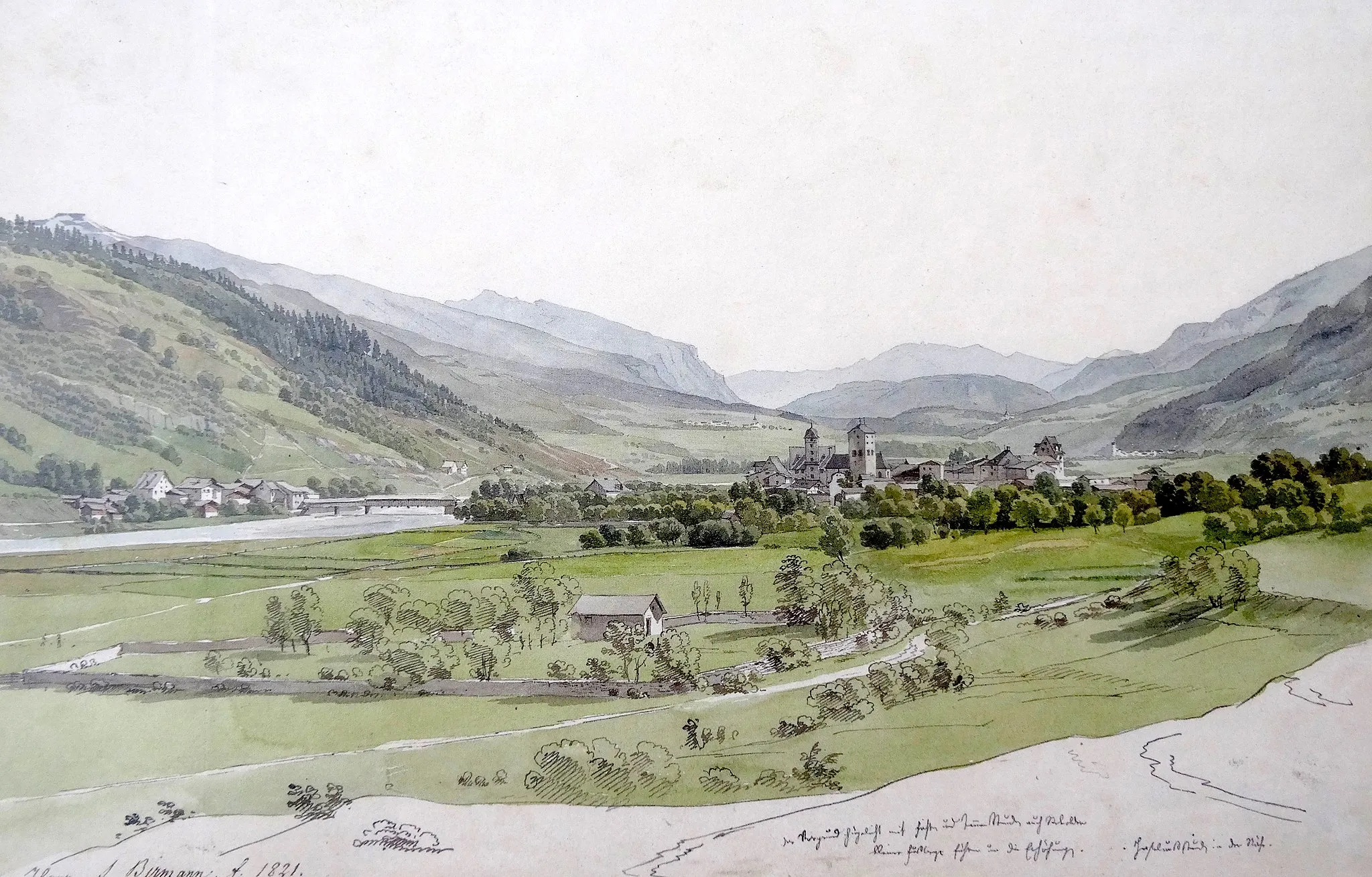 Photo showing: Ilanz 1821 von Westen