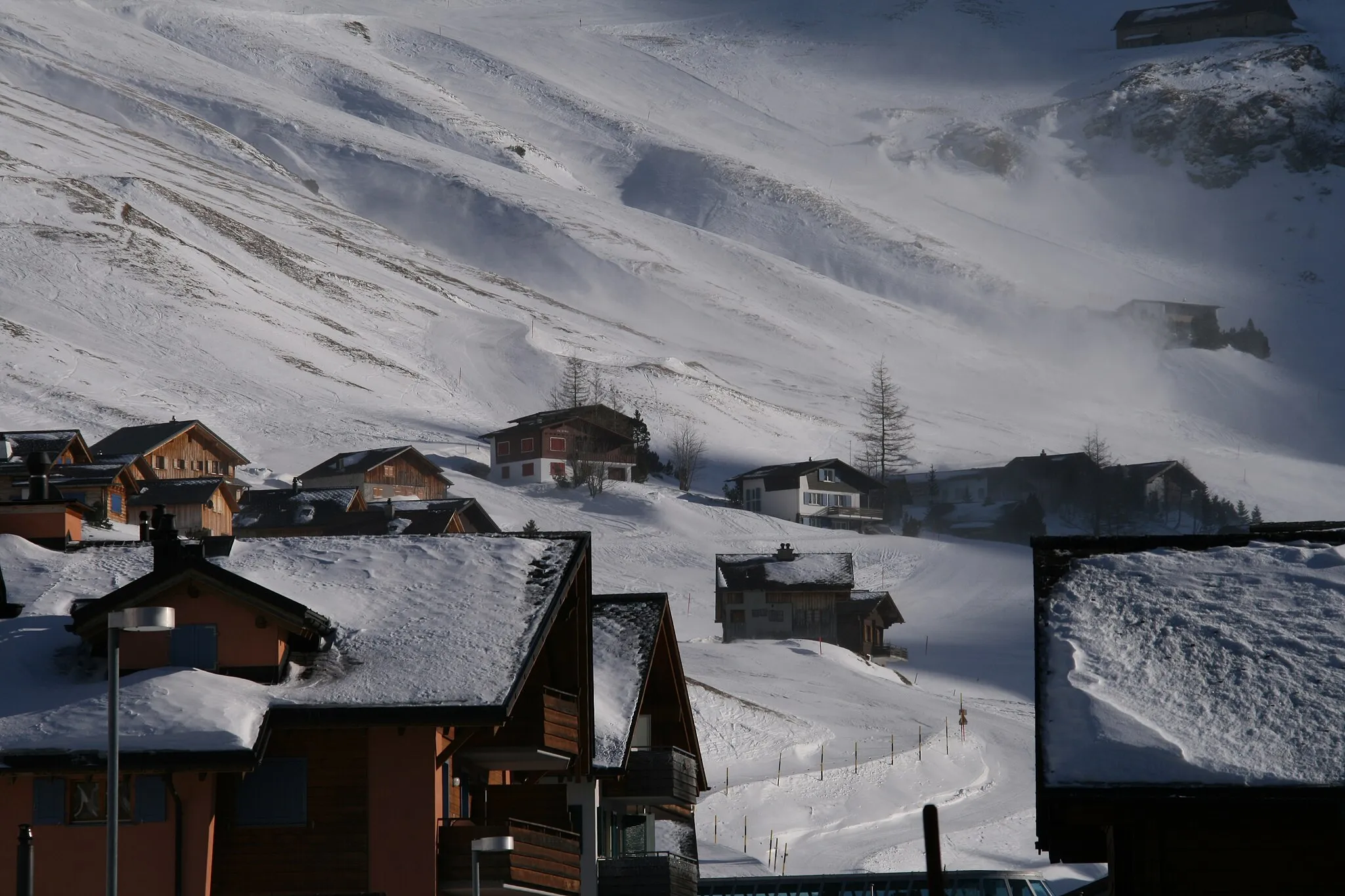 Photo showing: Schneetreiben im Talkessel von Malbun.