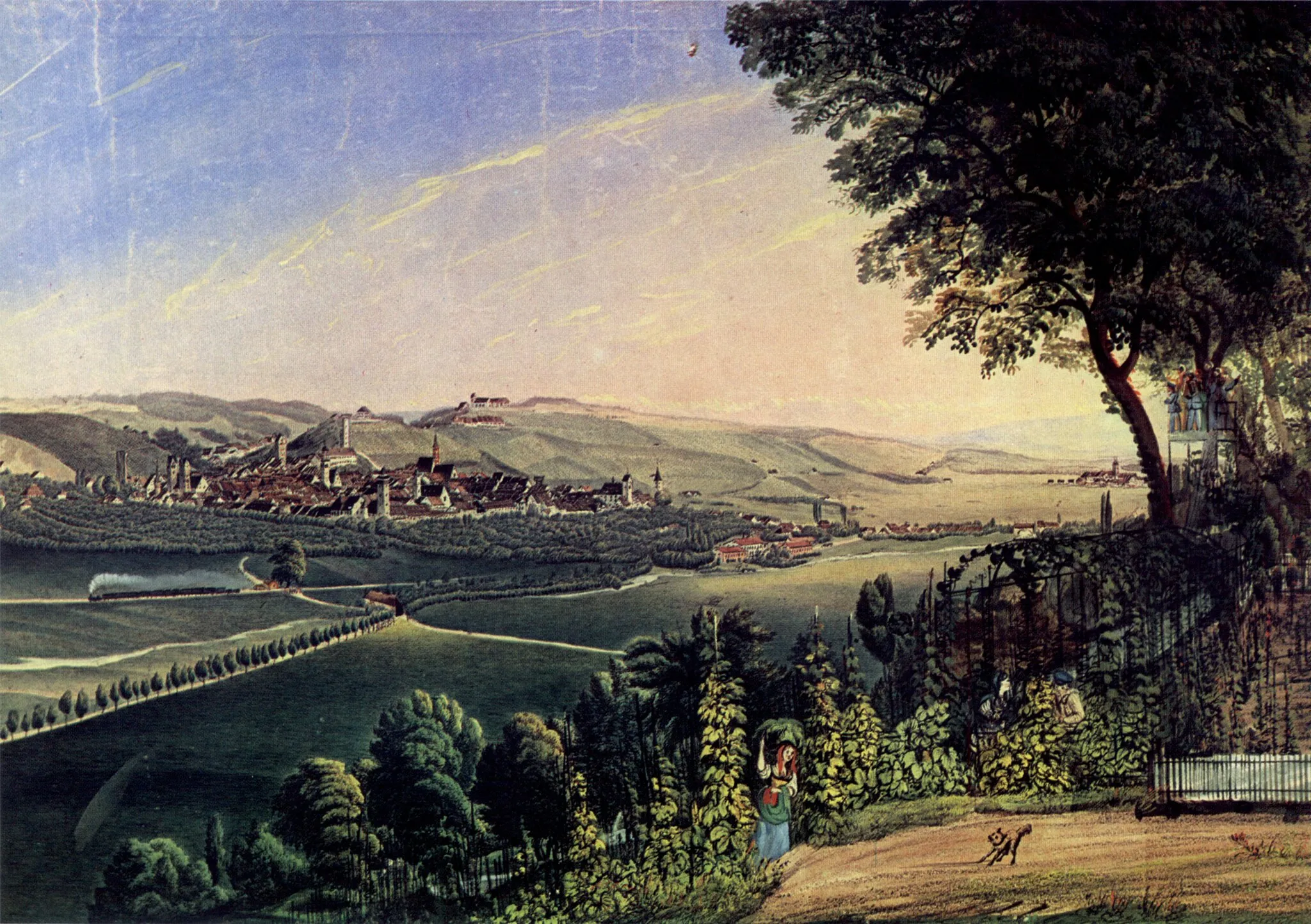 Photo showing: Ravensburg von Nordwesten, Gouache, um 1850; Stadtarchiv Ravensburg (nicht bei Schefold verzeichnet)