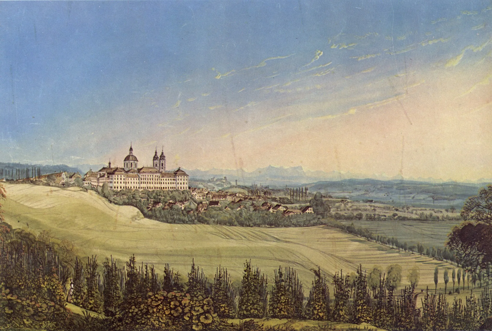 Photo showing: Weingarten und das Schussental von Nordosten, Gouache, um 1850; Städt. Museum Ludwigsburg (Schefold 10933)