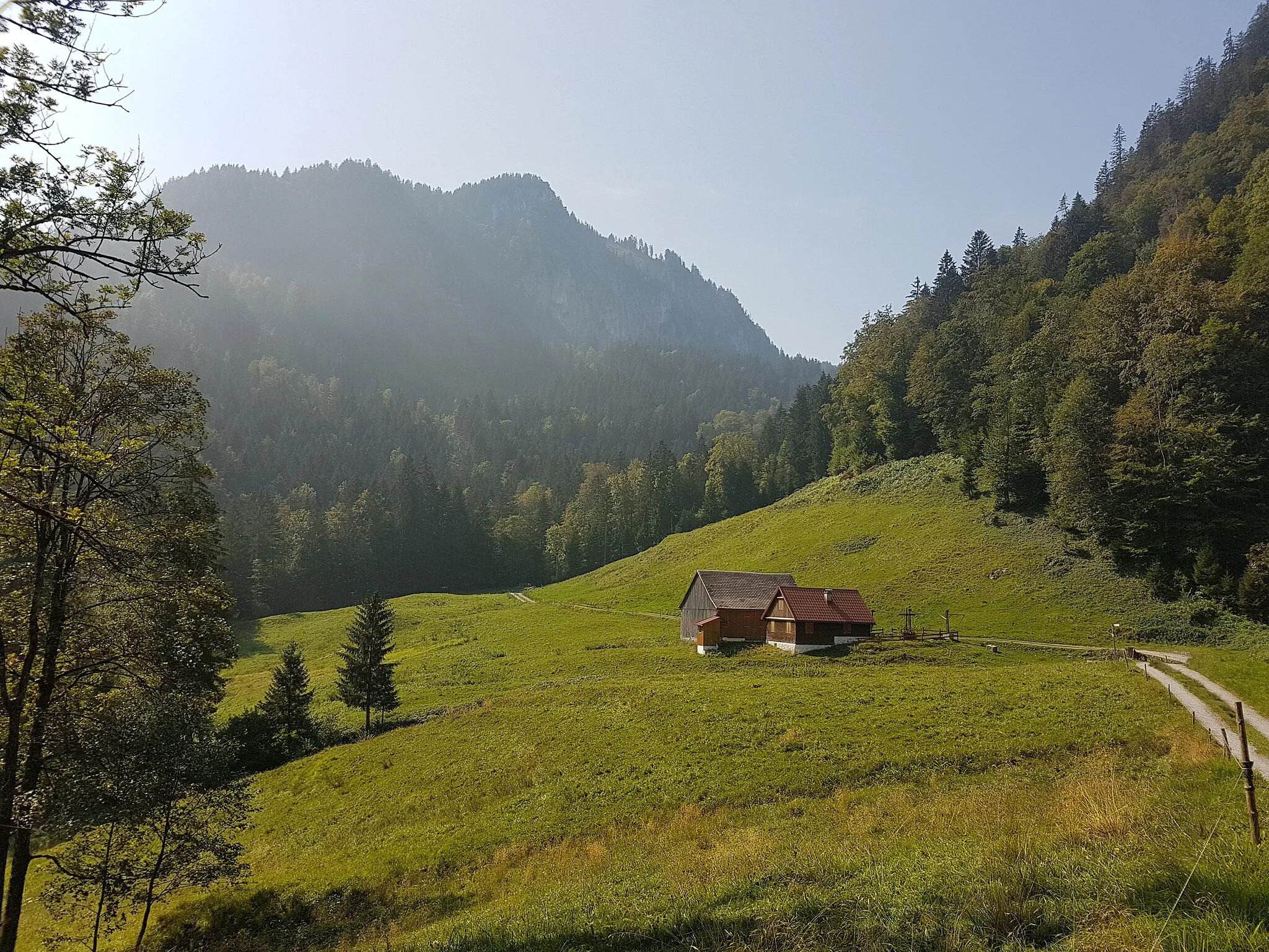 Photo showing: Hintere Spaetenbachalpe (also: Alpe Oberer Spaetenbach or Moetzen Vorsaess) in the municipality of Dornbirn, Vorarlberg, Austria.