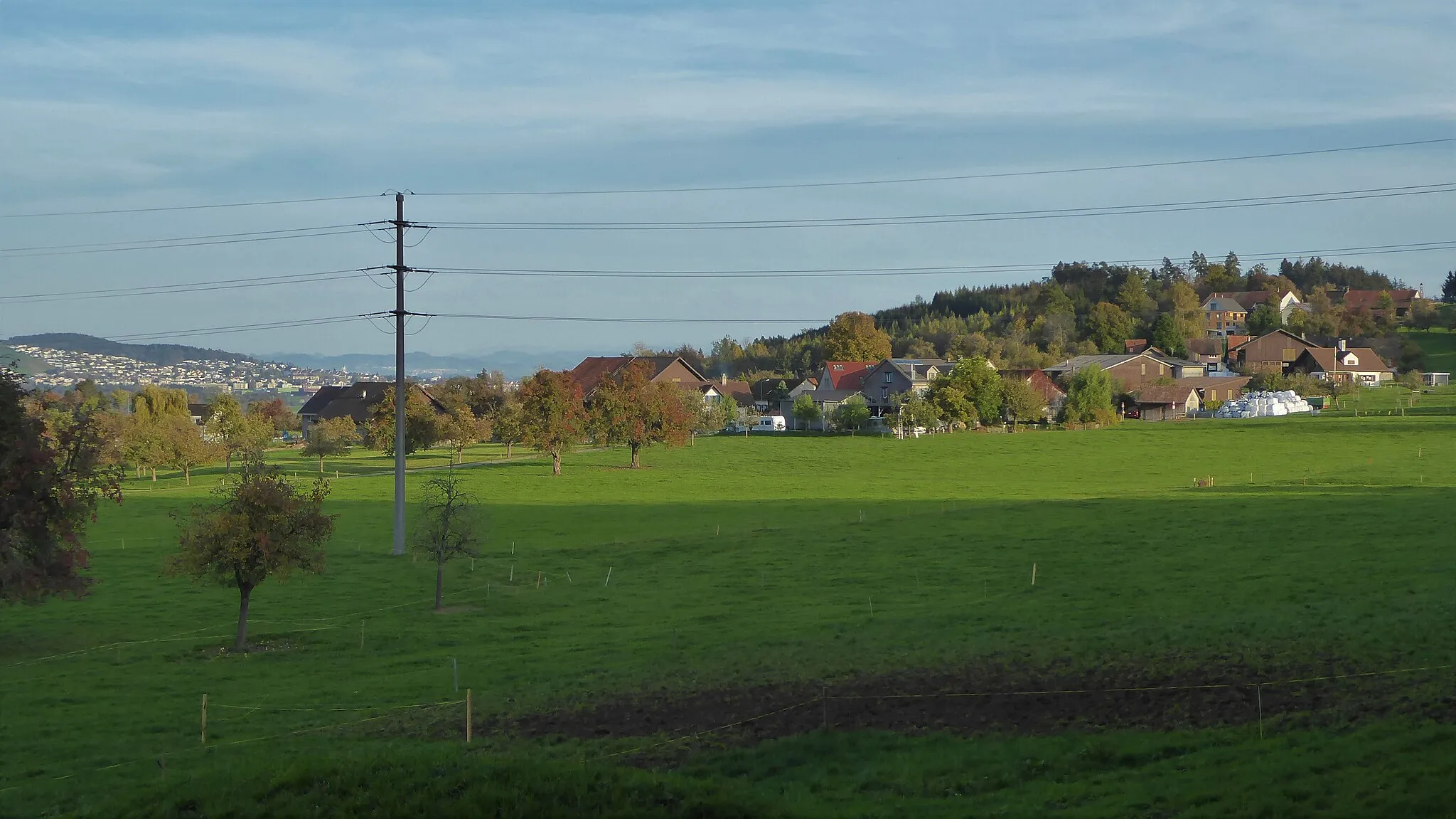 Photo showing: Blick von Westen auf Holzmannhaus TG, im Hintergrund Stadt Wil