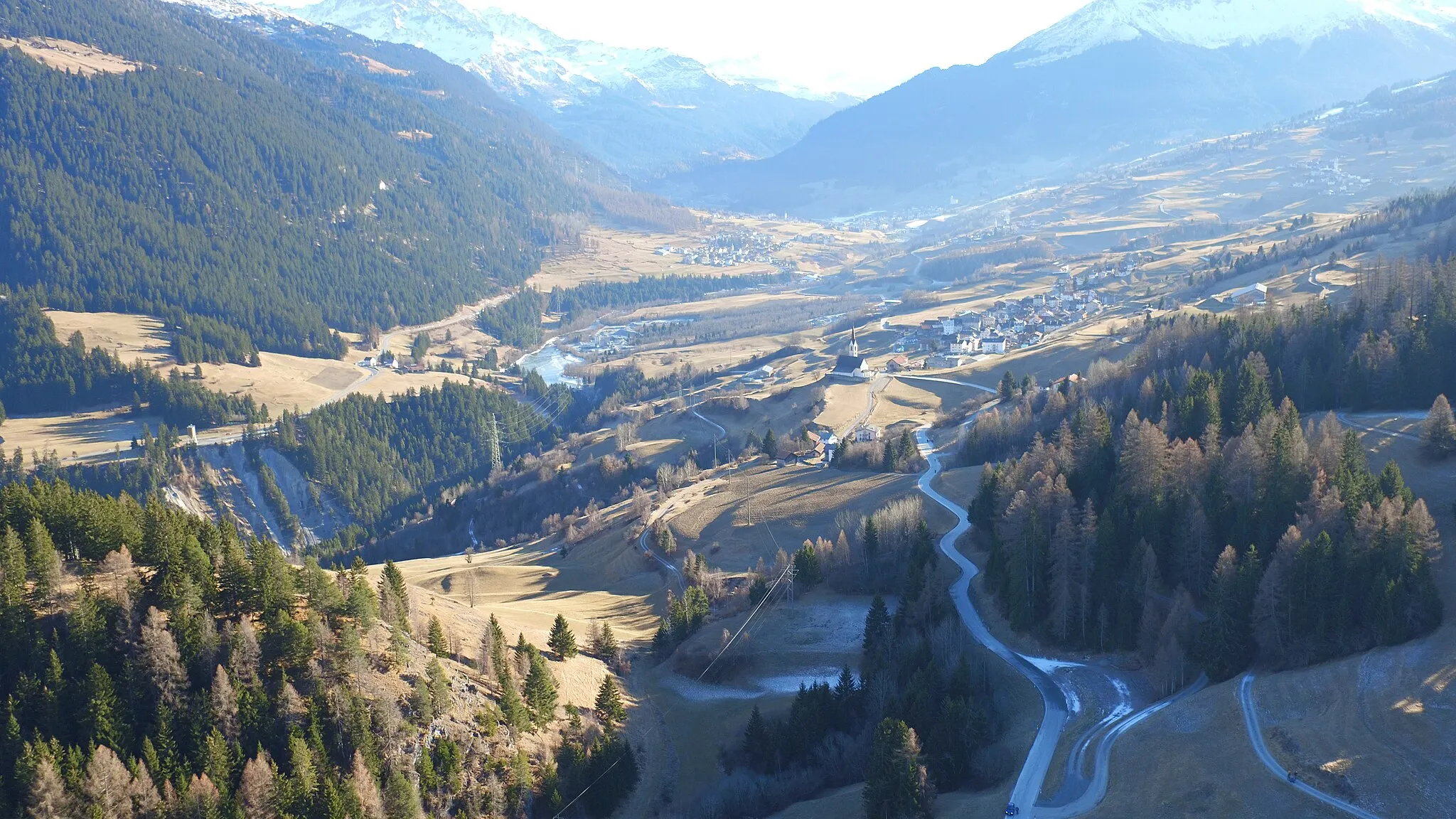 Photo showing: Aerial recording of Sotgôt as seen from Del (Salouf, Grisons, Switzerland)