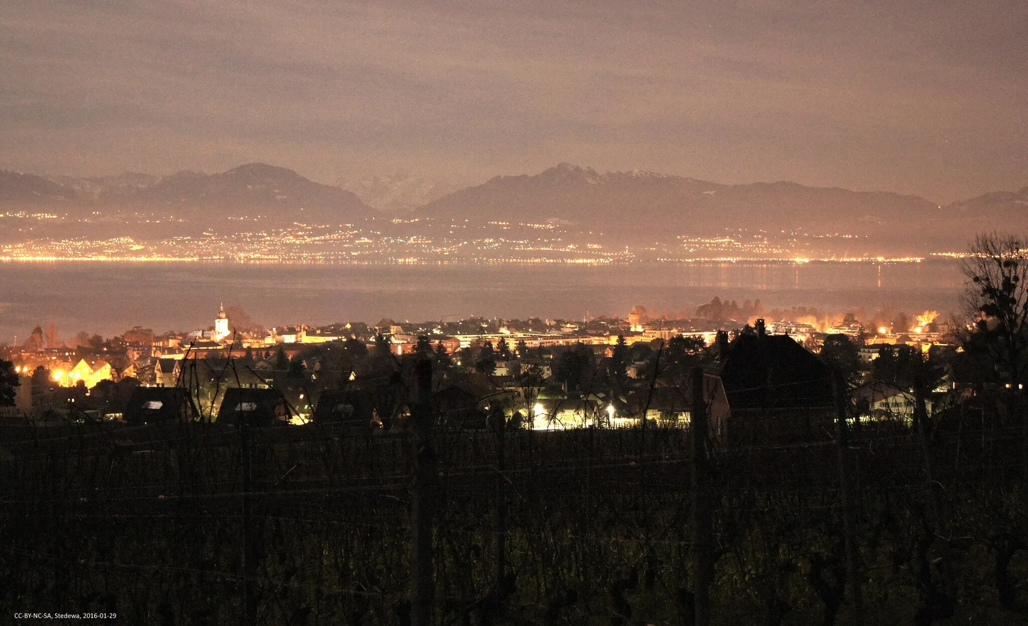 Photo showing: Morges de nuit, vue des hauts de Morges