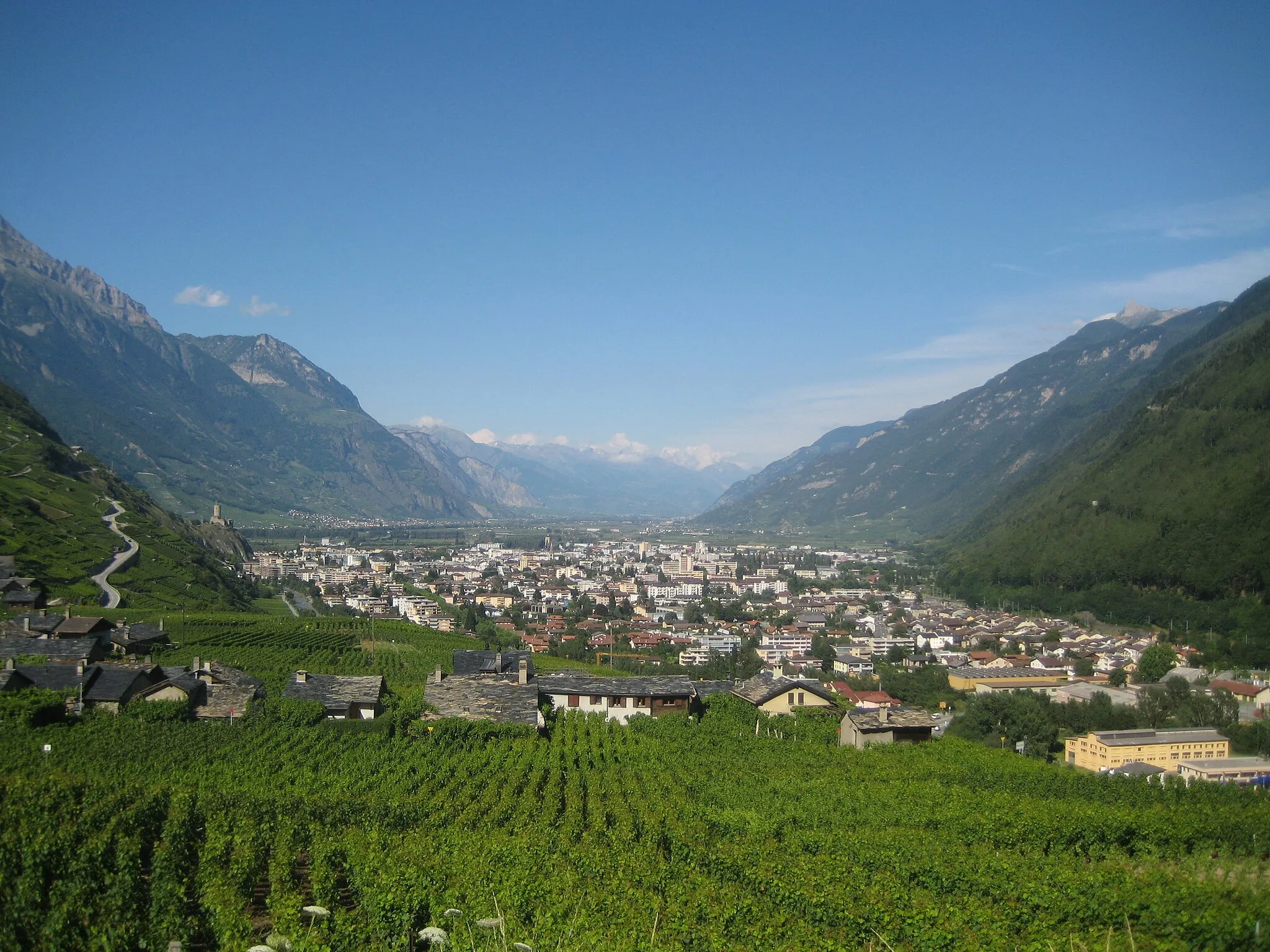 Photo showing: Martigny, (Valais, Switzerland) its vineyards and the swiss rhône valley