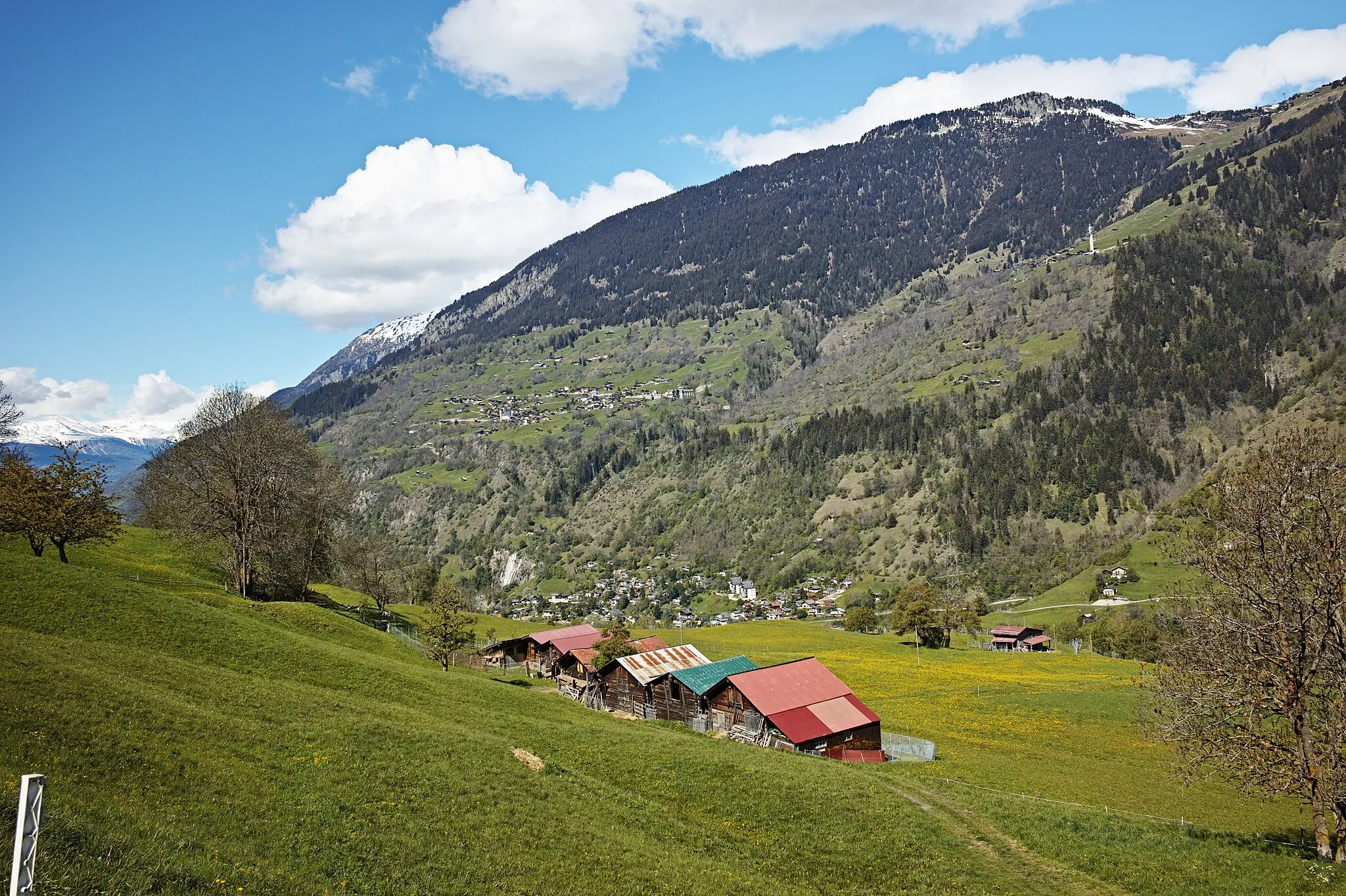 Photo showing: Bister, canton of Valais, Switzerland, view towards Mörel-Filet and Riederalp