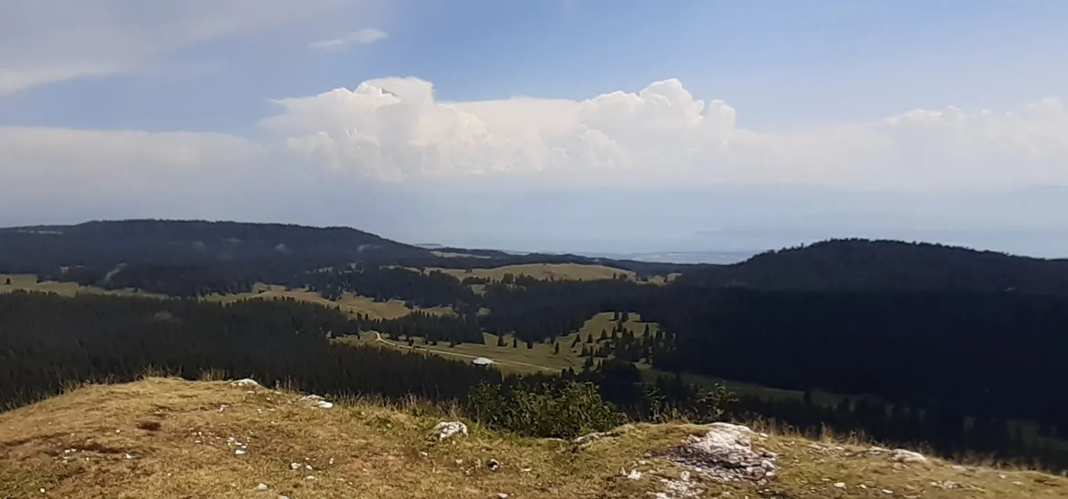 Photo showing: Vue du crêt de Grison à droite et de La Vy des Gros à gauche, depuis le Mont Sâla.