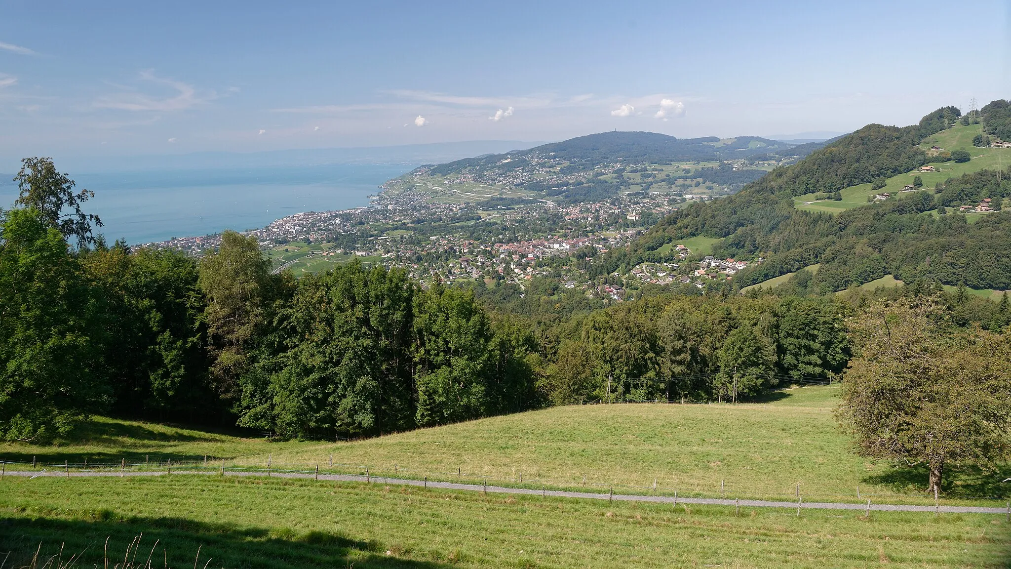 Photo showing: La ville de Montreux et le lac Léman vus depuis la route de Villard à Chamby-sur-Montreux, canton de Vaud, Suisse.