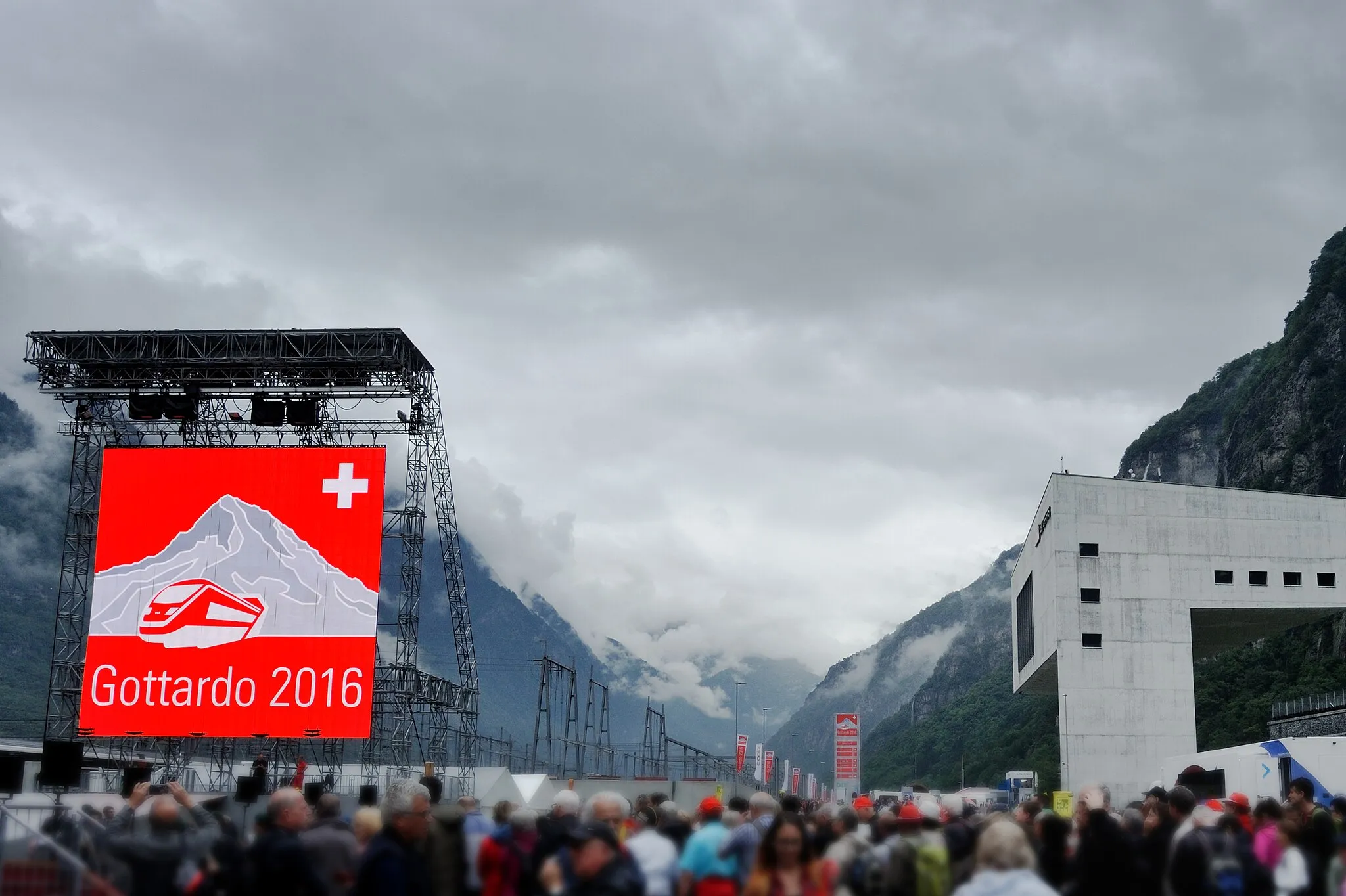 Photo showing: Inauguration days at the Gotthard Base Tunnel, near the south portal at Pollegio.