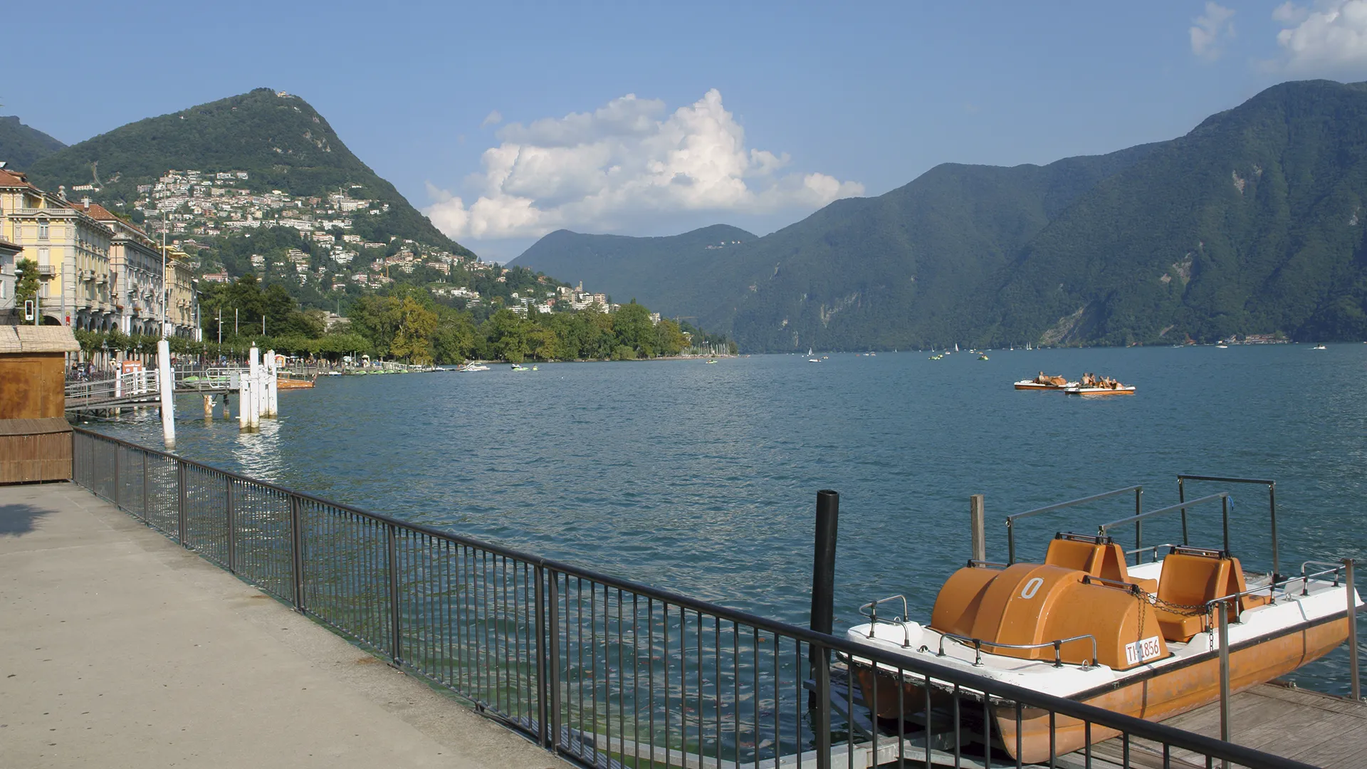 Photo showing: The lake frontage in Lugano, Switzerland, with Monte Brè behind