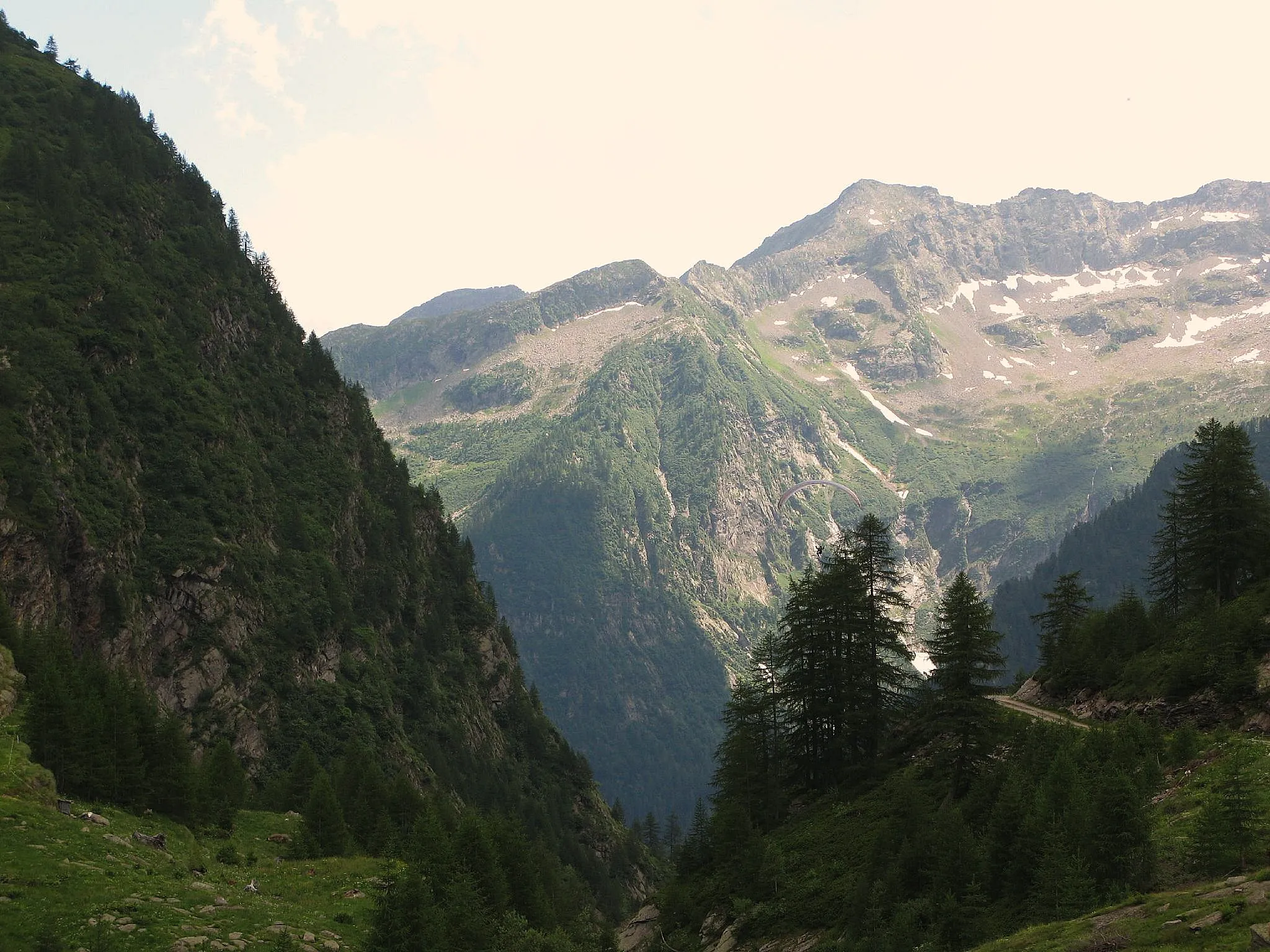 Photo showing: Paragliding above the Peccia valley, Ticino, Switzerland