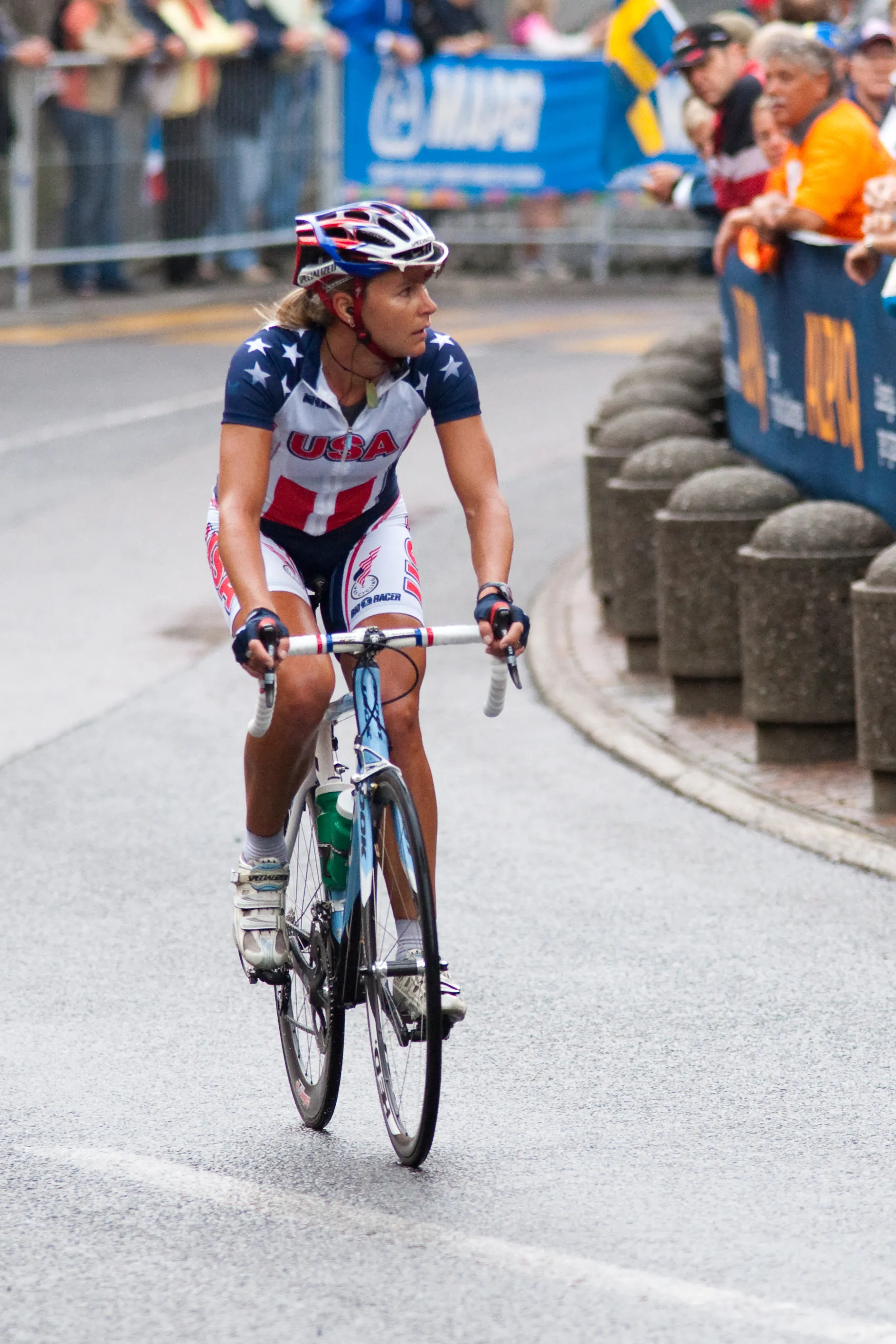 Photo showing: Meredith Miller during the 2009 UCI Road World Championships in Mendrisio, Switzerland.
