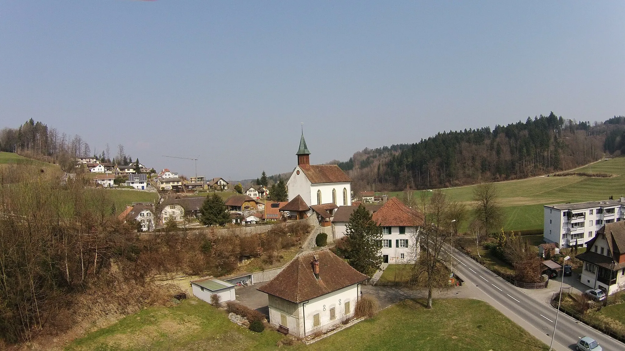 Photo showing: Reformierte Kirche und Pfarrhaus Uerkheim