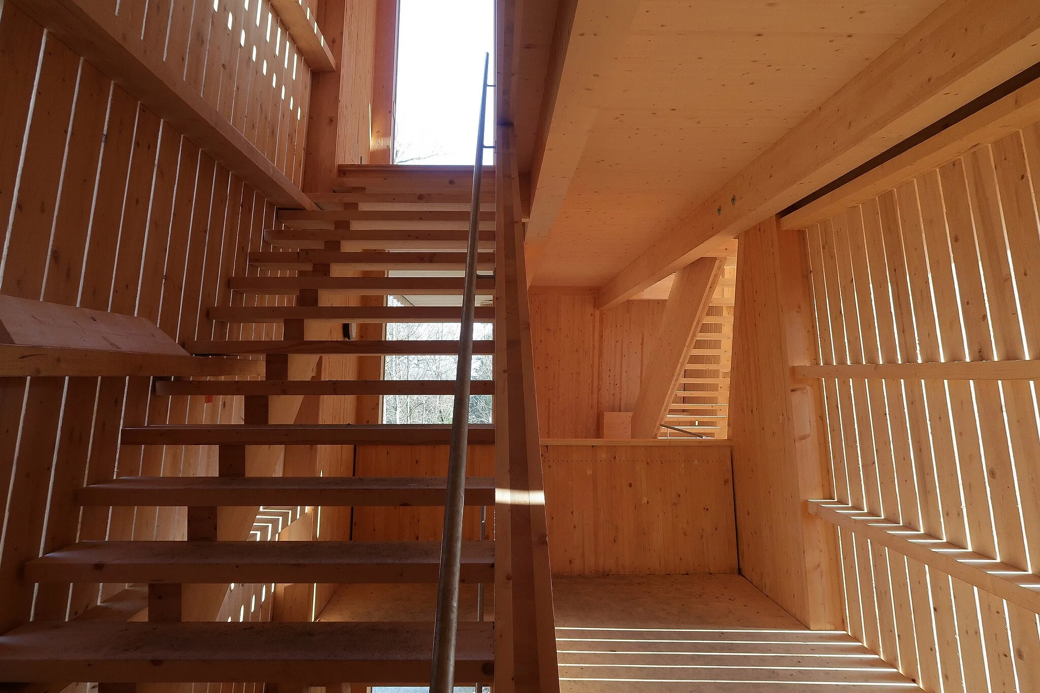 Photo showing: The way up on the tower with two stairwells which running diagonal one against the other. A big challenge to the carpenters. Switzerland, Dec 4, 2016. (5/10)