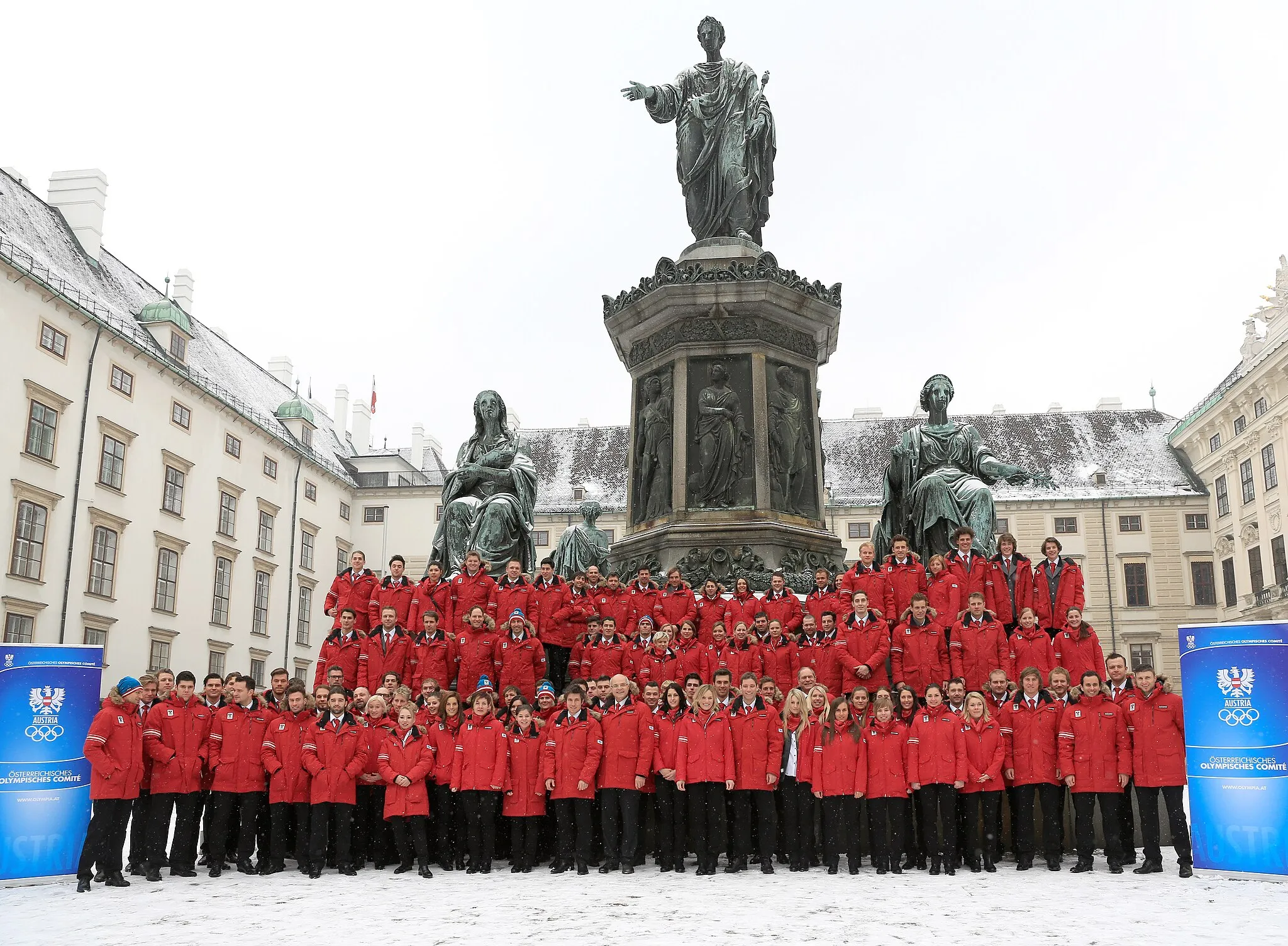 Photo showing: The Austrian team for the 2014 Winter Olympics; group picture taken at Hofburg Palace in Vienna, Austria.