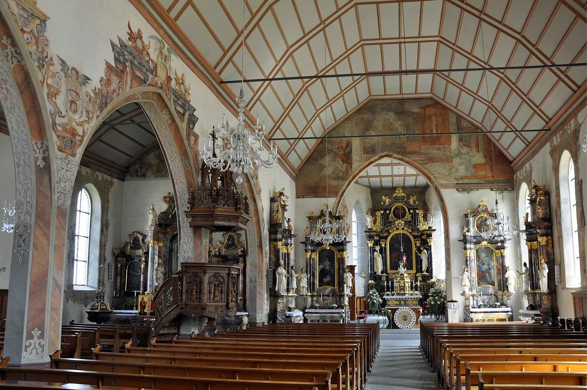 Photo showing: Inneres der Pfarrkirche Bremgarten