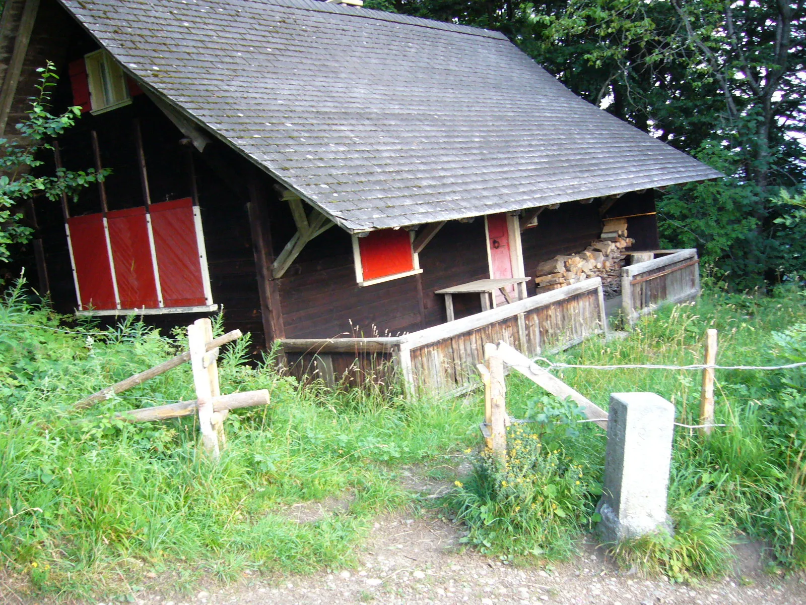 Photo showing: Dreiländerstein under the top of the mountain Hörnli, canton of Zurich. The stone marks the frontiers of the 3 cantons Zurich, St. Gallen and Thurgau. Picture taken by Peter Berger, July 22, 2006.