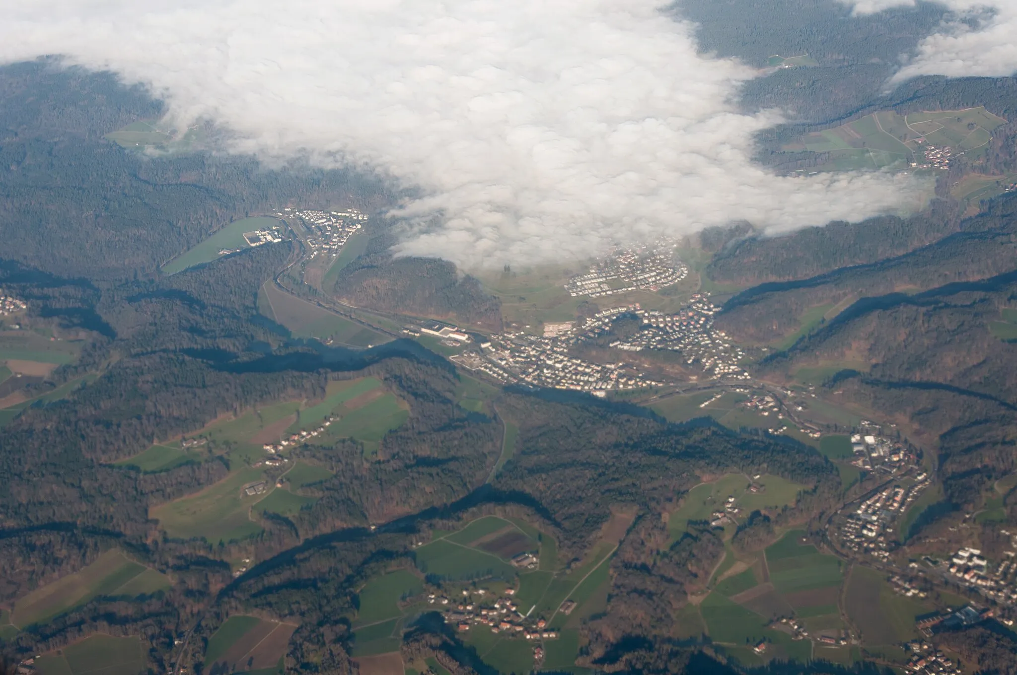 Photo showing: Switzerland, Canton of Zürich, aerial view of Kollbrunn from 4100 m asl.