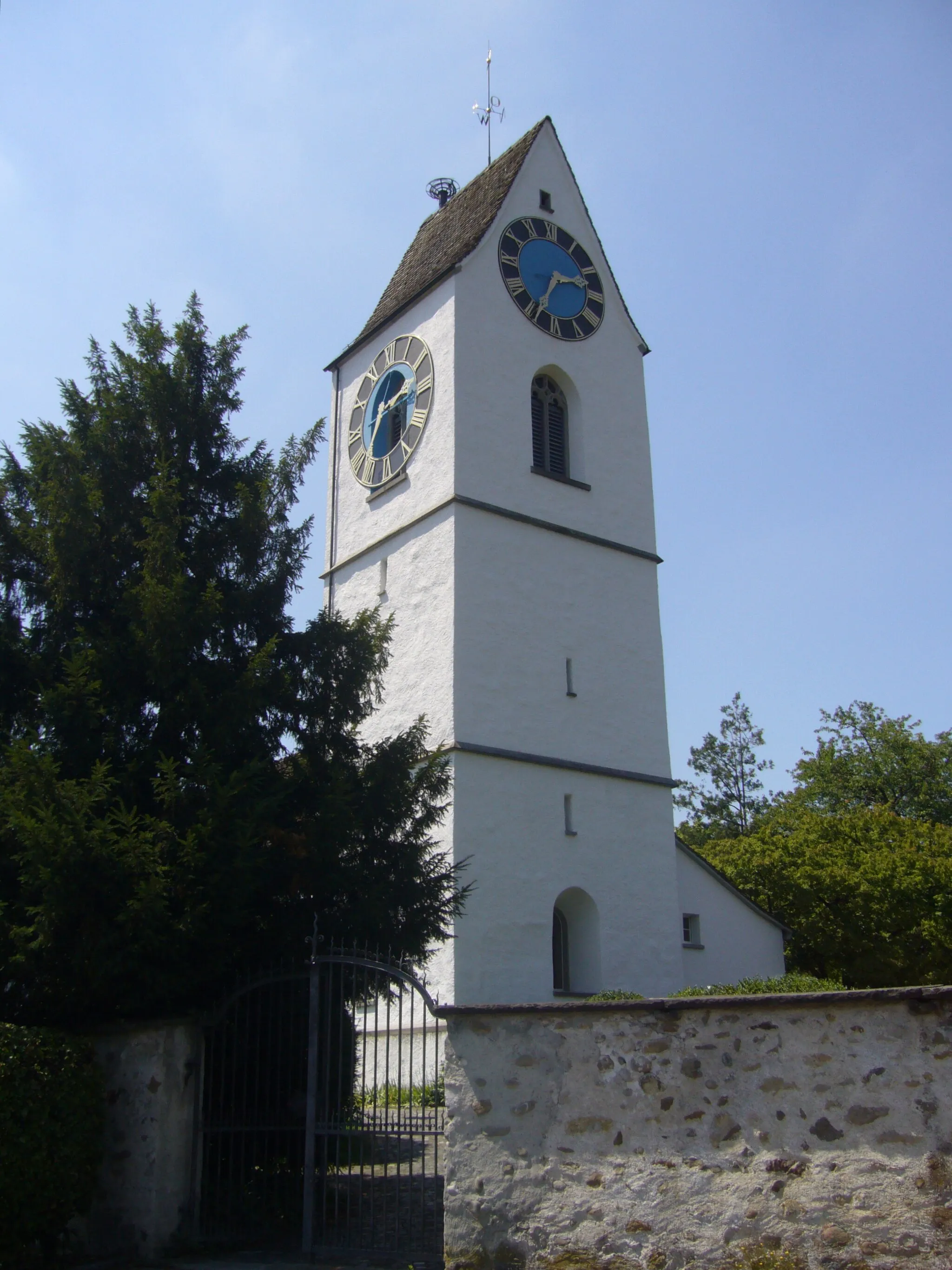 Photo showing: Turm der reformirten Kirche zu Bassersdorf.