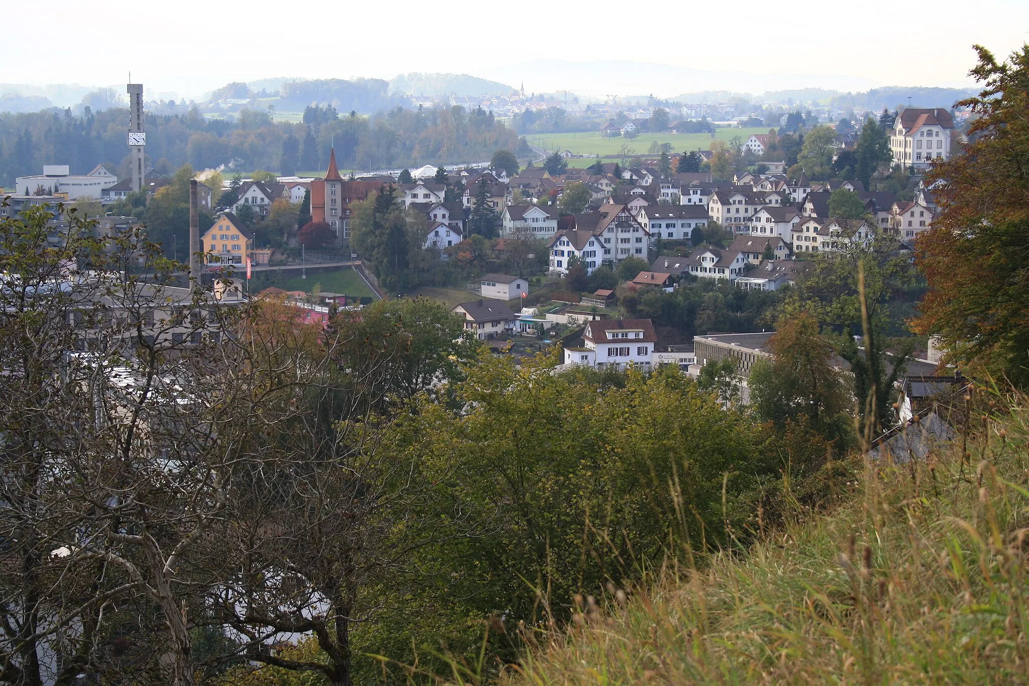 Photo showing: Tann-Rüti, as seen from Haltberg in Rüti (ZH), Pfannenstiel in the background.