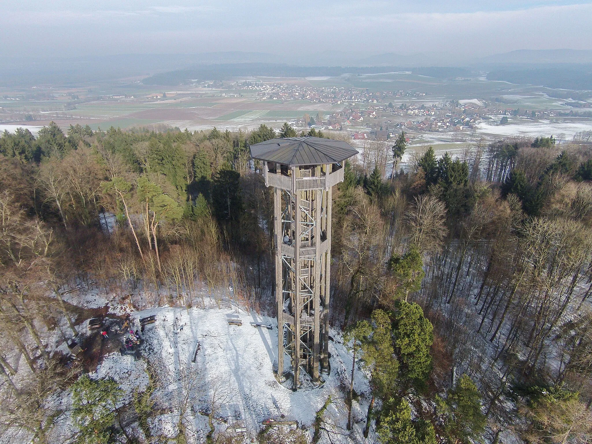 Photo showing: Switzerland, Canton of Zürich, quadcopter view of Wildensbuch lookout tower