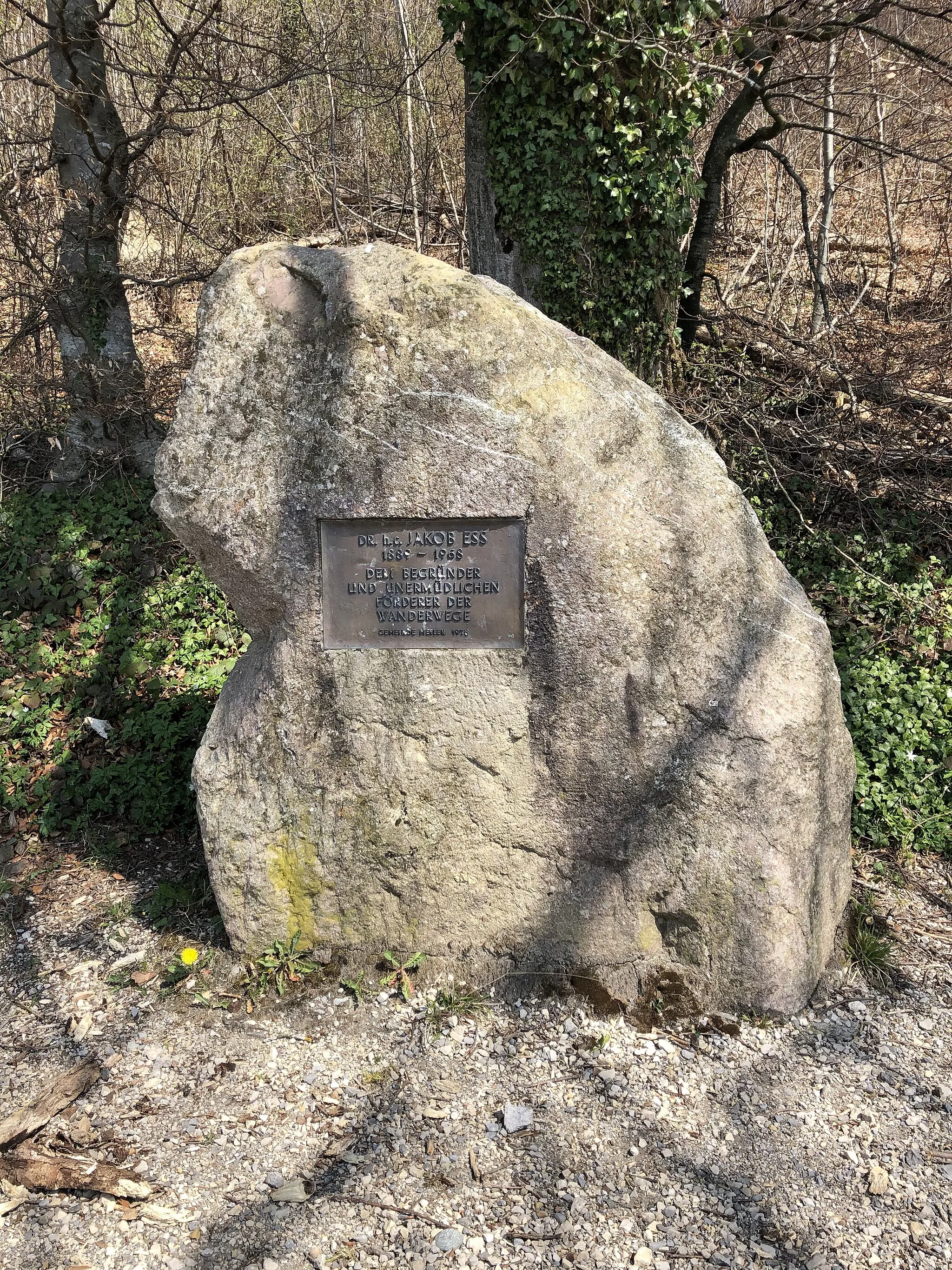 Photo showing: Gedenkstein beim Vorderen Pfannenstiel für Jakob Ess, Begründer der schweizerischen Wanderwege